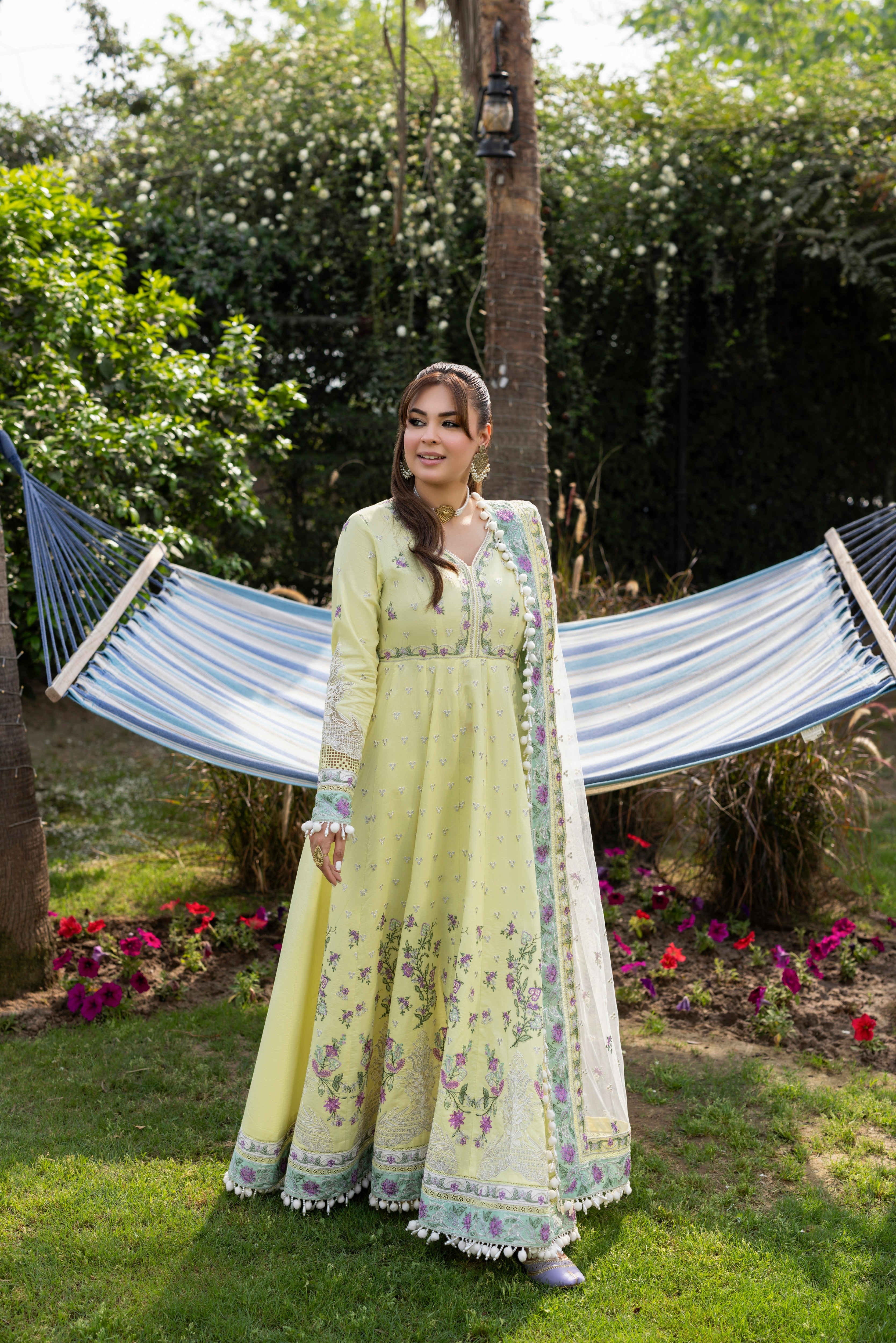 Rs 20500 Aneelas Stitched Emb Lawn Frock Net Emb Duppata 3pc [LUX-26-20] [Dispatch Time 2 Months]