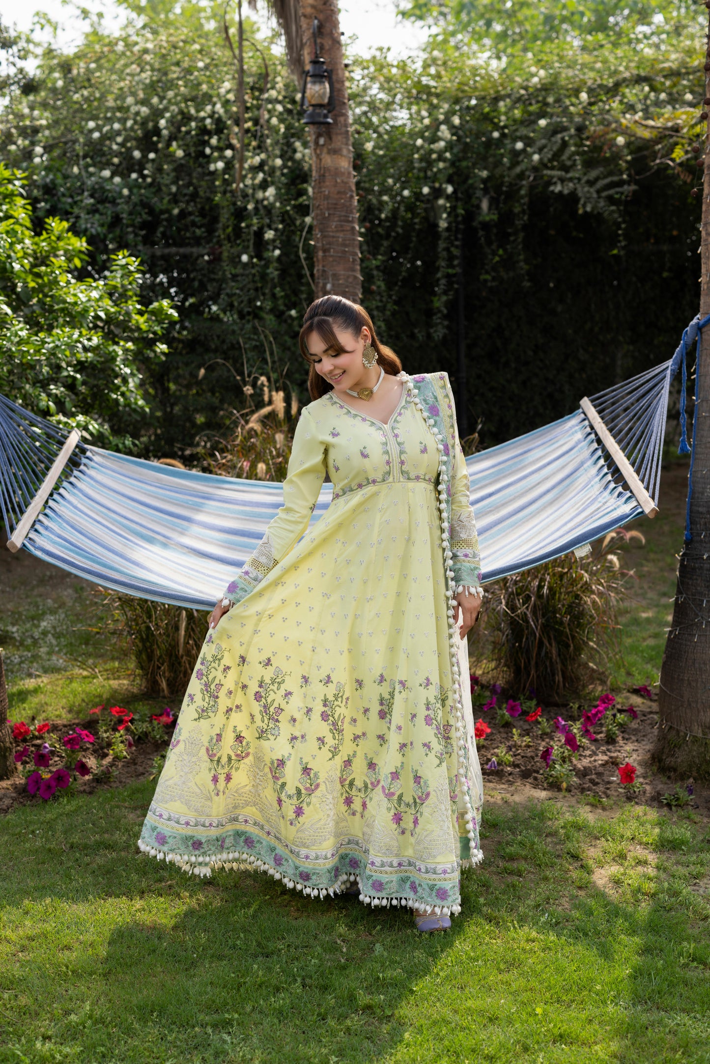 Rs 13500 Aneelas Unstitched Emb Lawn Frock Net Emb Duppata 3pc [LUX-26-20] [EAD] [Dispatch Ready]