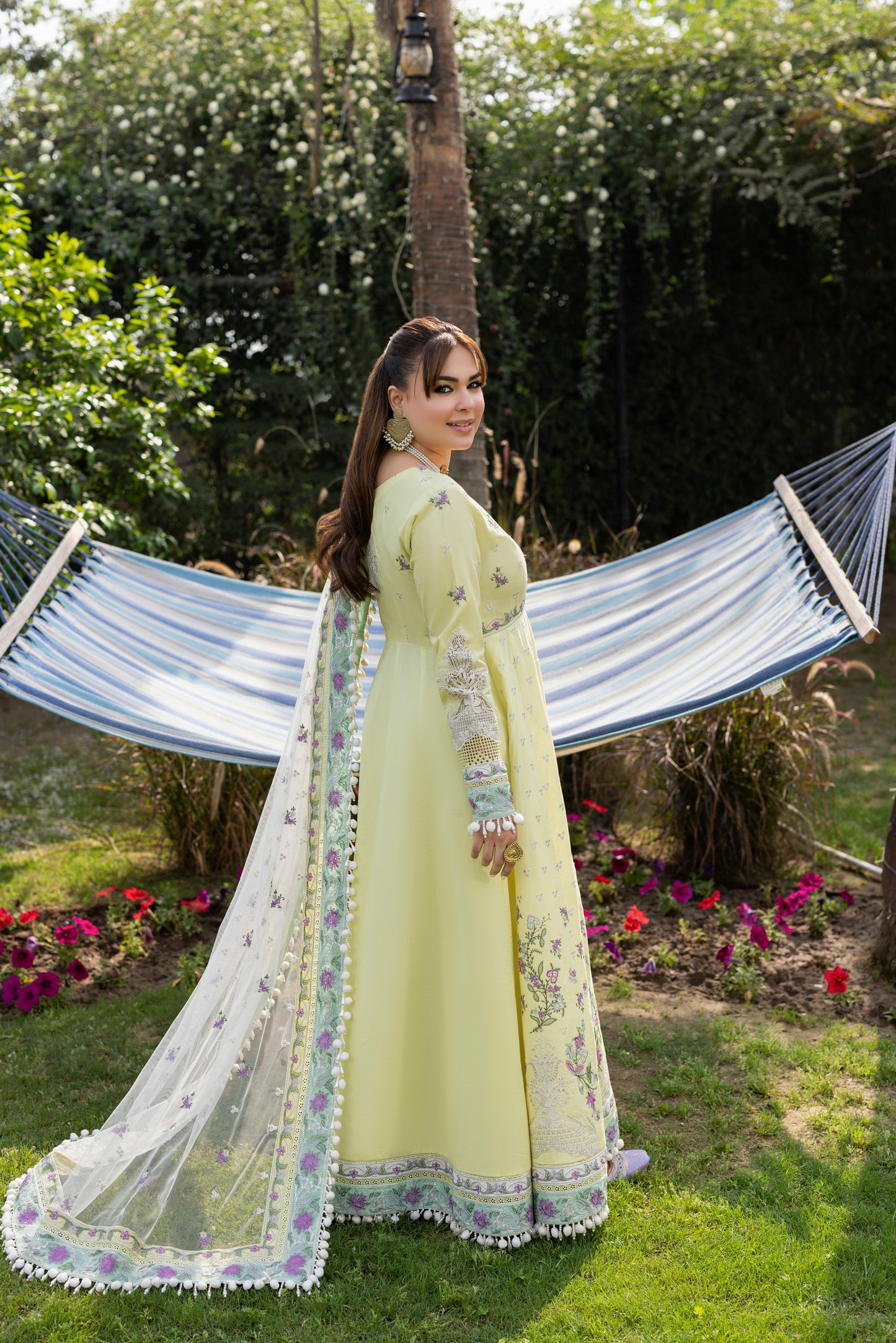 Rs 13500 Aneelas Unstitched Emb Lawn Frock Net Emb Duppata 3pc [LUX-26-20] [EAD] [Dispatch Ready]