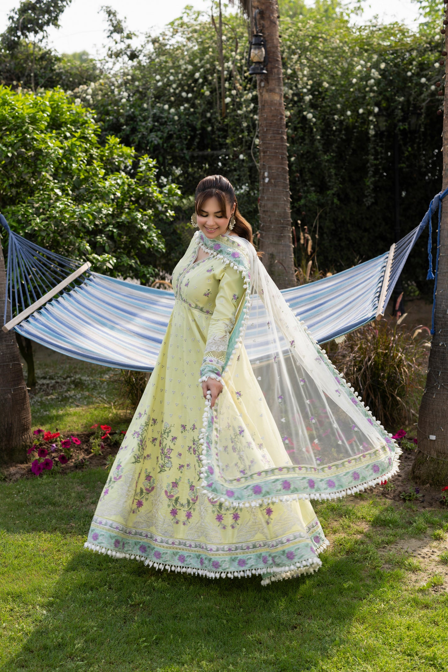 Rs 13500 Aneelas Unstitched Emb Lawn Frock Net Emb Duppata 3pc [LUX-26-20] [EAD] [Dispatch Ready]