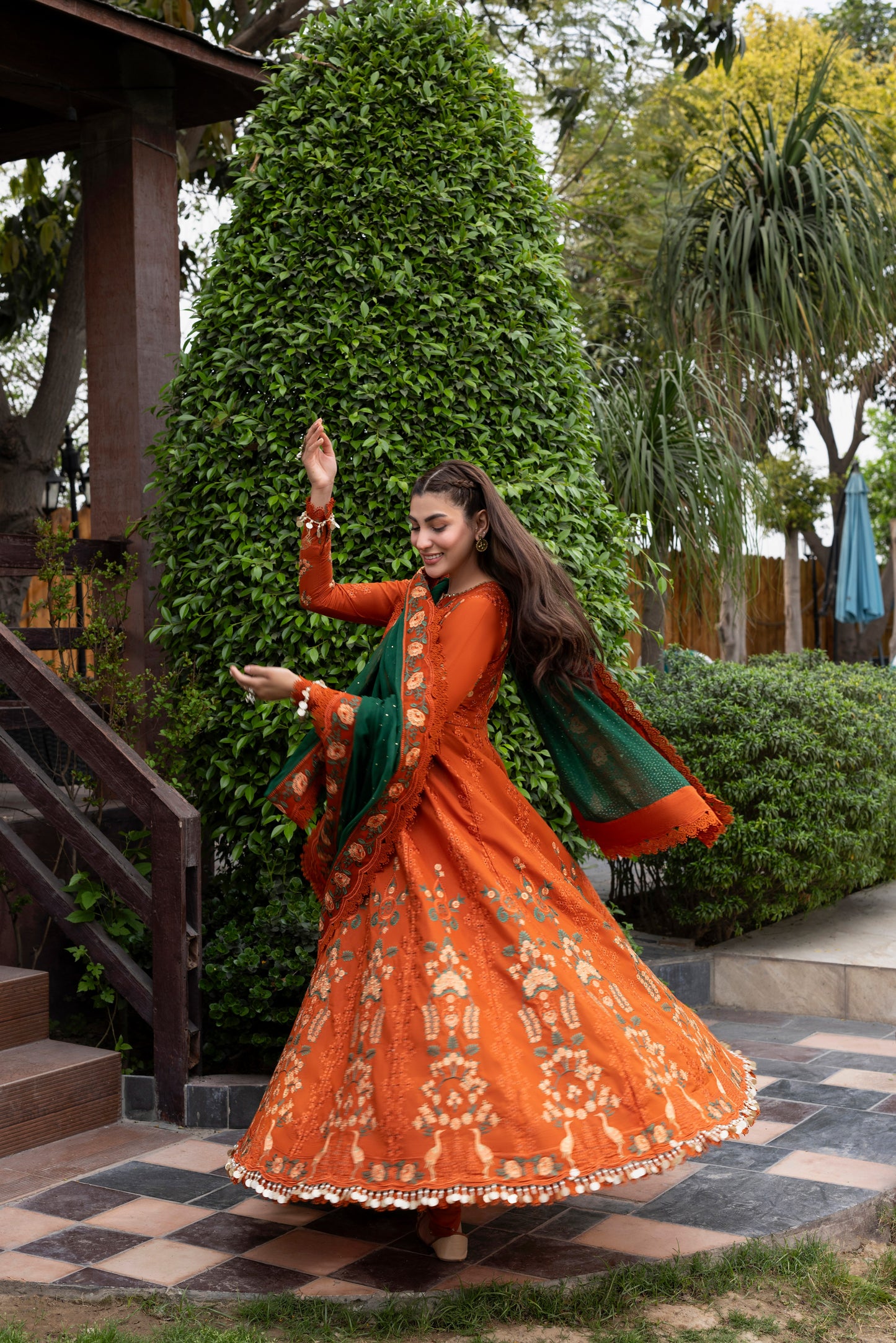 Rs 23500 Aneelas Stitched Lawn Heavy Emb Frock Chiffon Emb Duppata 3pc [LUX-26-28] [EAD] [Dispatch Ready]
