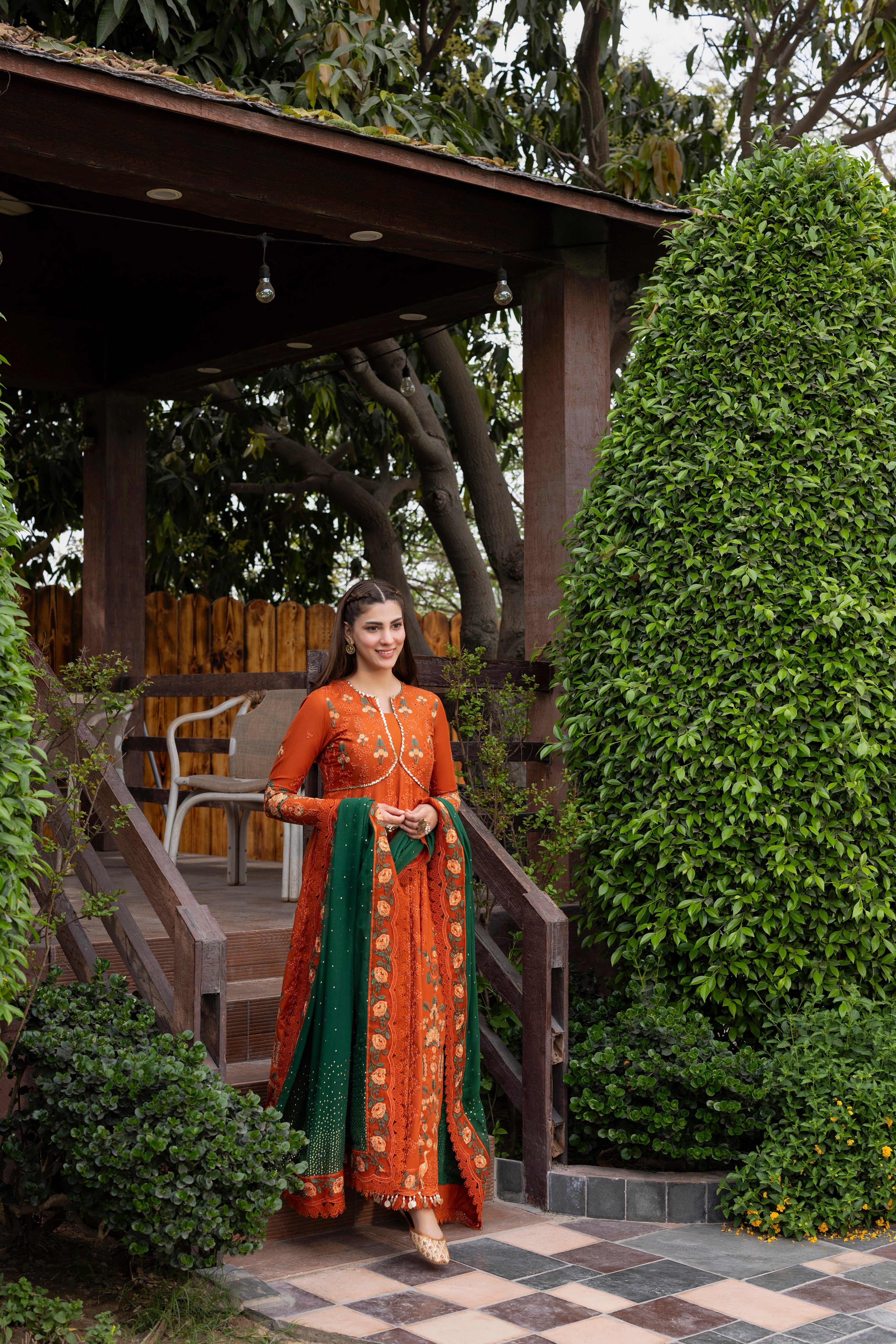 Rs 23500 Aneelas Stitched Lawn Heavy Emb Frock Chiffon Emb Duppata 3pc [LUX-26-28] [EAD] [Dispatch Time 2 Months]