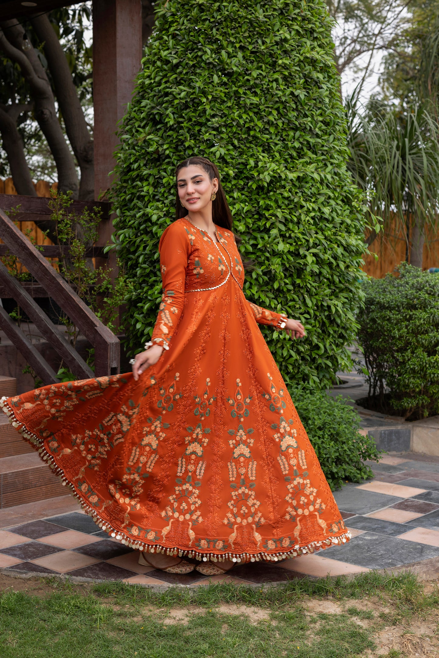 Rs 23500 Aneelas Stitched Lawn Heavy Emb Frock Chiffon Emb Duppata 3pc [LUX-26-28] [EAD] [Dispatch Ready]