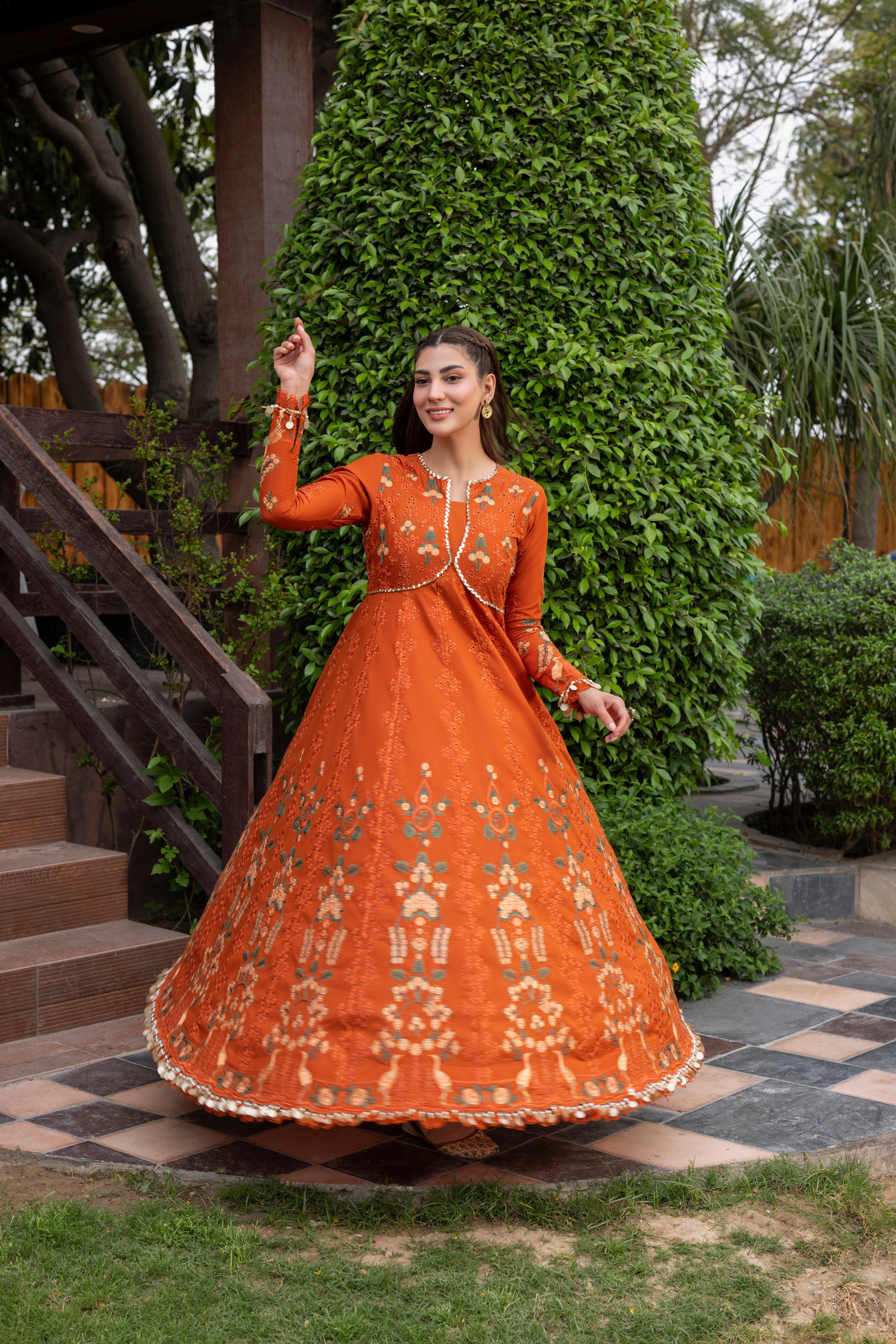 Rs 23500 Aneelas Stitched Lawn Heavy Emb Frock Chiffon Emb Duppata 3pc [LUX-26-28] [EAD] [Dispatch Ready]