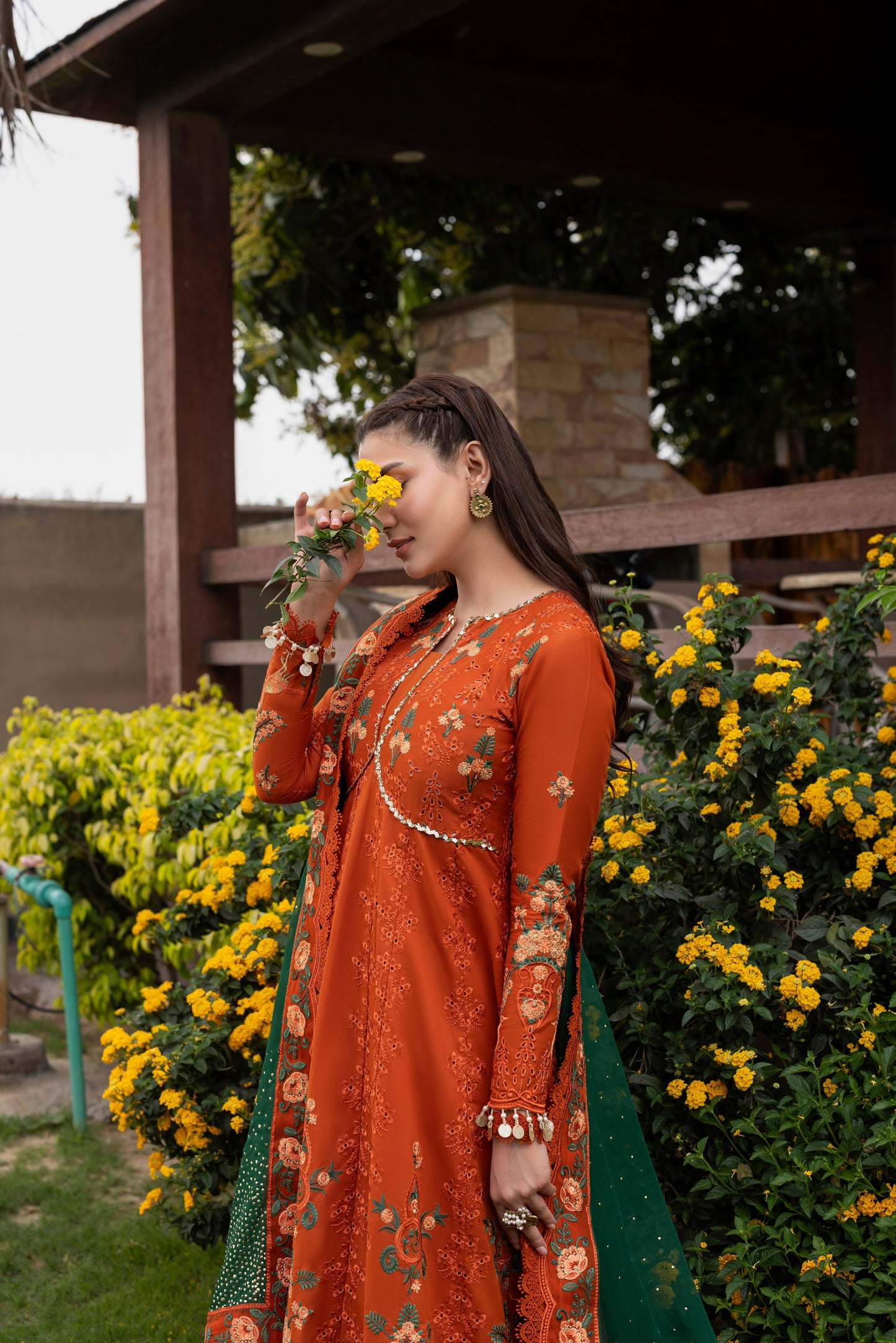 Rs 23500 Aneelas Stitched Lawn Heavy Emb Frock Chiffon Emb Duppata 3pc [LUX-26-28] [EAD] [Dispatch Ready]