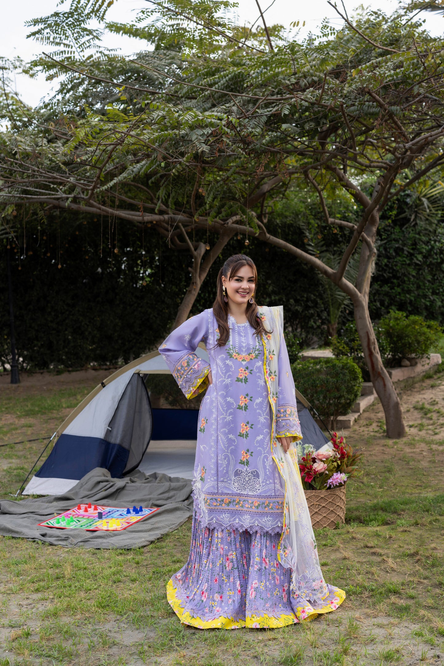 Rs 18500 Aneelas Stitched Luxury Lawn Emb 3pc Sharara Pant with Net Duppata [LUX-26-36] [EAD] [Dispatch Time 1.5 Months]