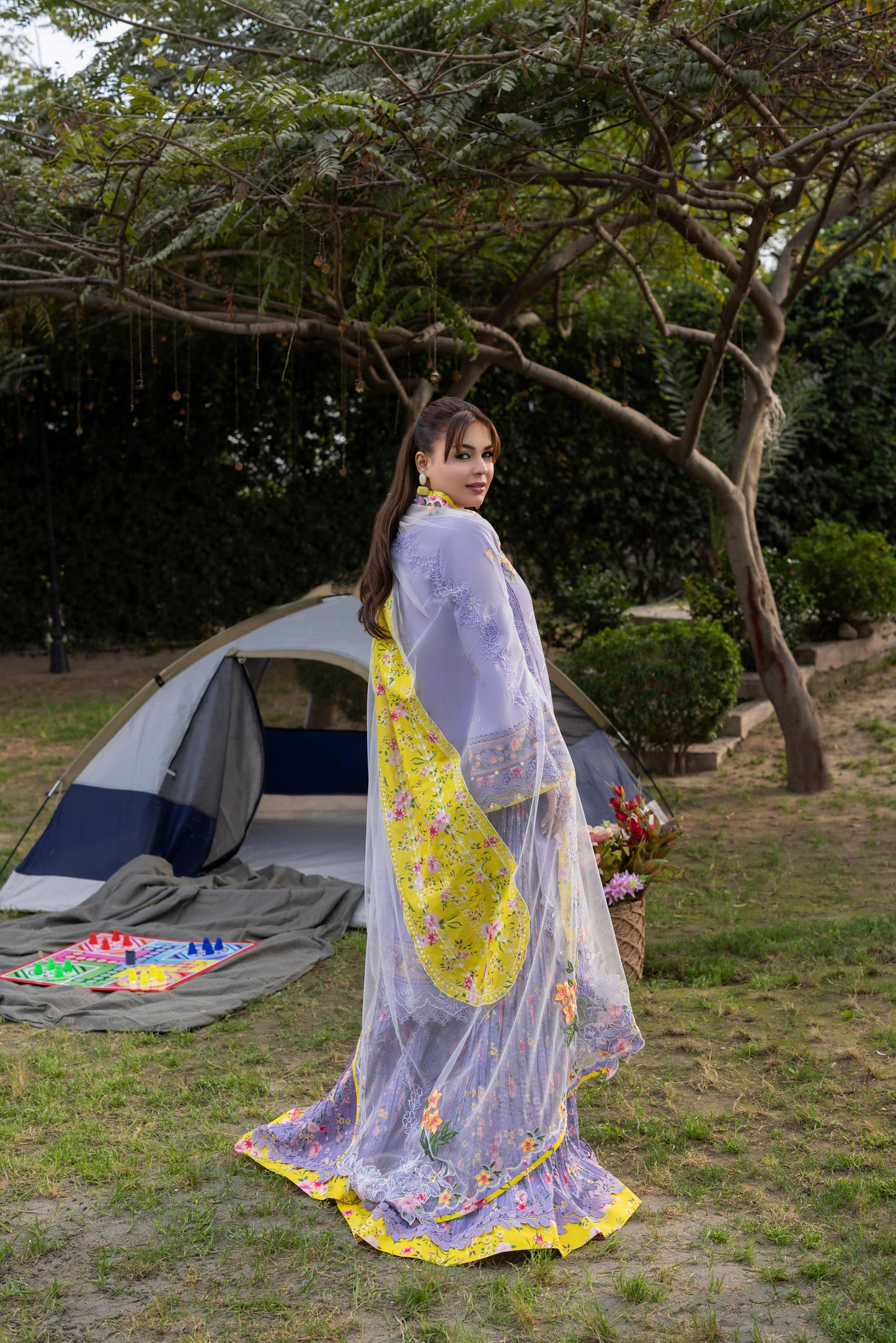 Rs 18500 Aneelas Stitched Luxury Lawn Emb 3pc Sharara Pant with Net Duppata [LUX-26-36] [EAD] [Dispatch Time 1.5 Months]