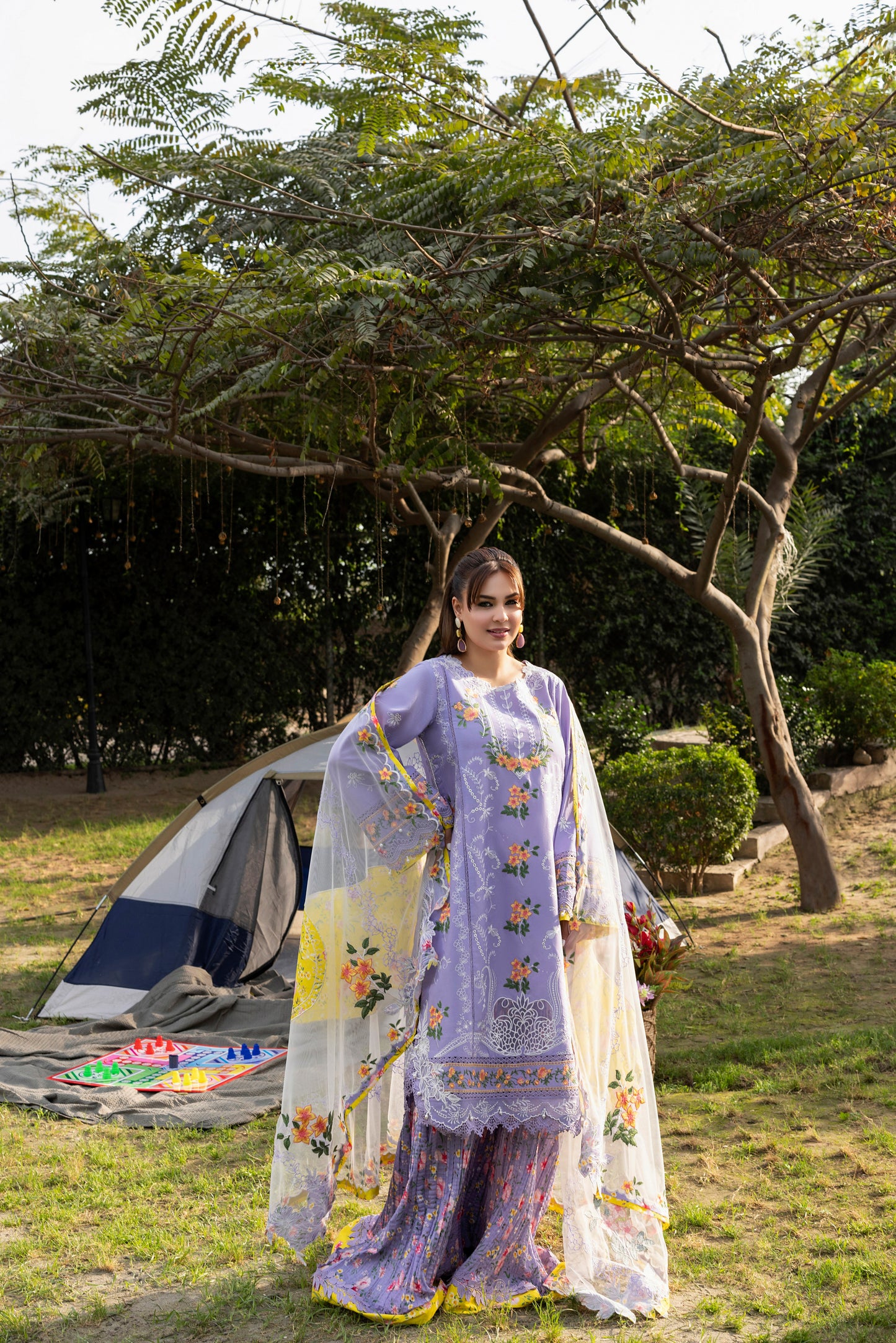 Rs 18500 Aneelas Stitched Luxury Lawn Emb 3pc Sharara Pant with Net Duppata [LUX-26-36] [EAD] [Dispatch Time 1.5 Months]