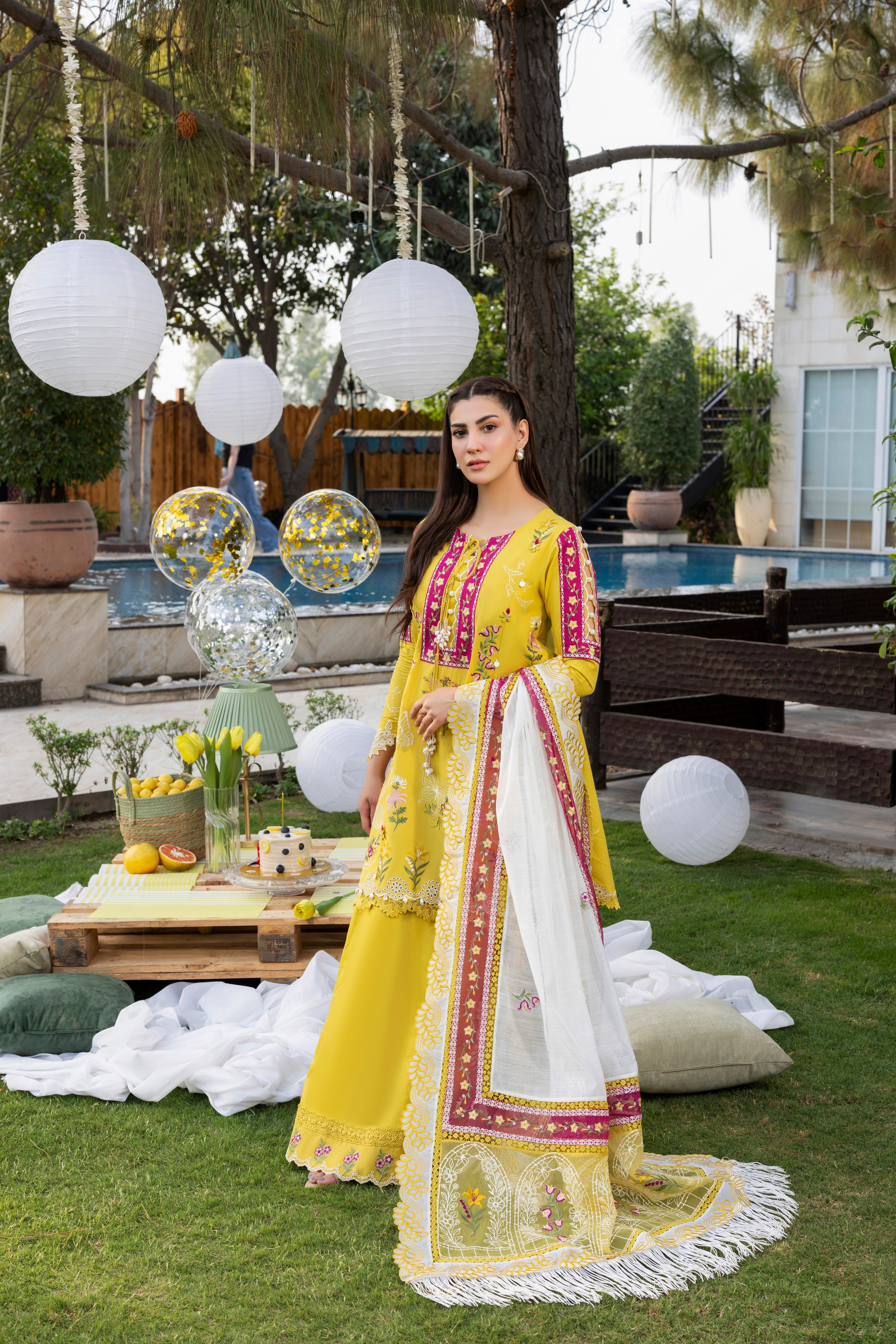 Rs 17500 Aneelas Stiched Luxury Lawn Emb Shirt with Sharara 3pc [LUX-26-43] [EAD] [Dispatch Time 2 Months]