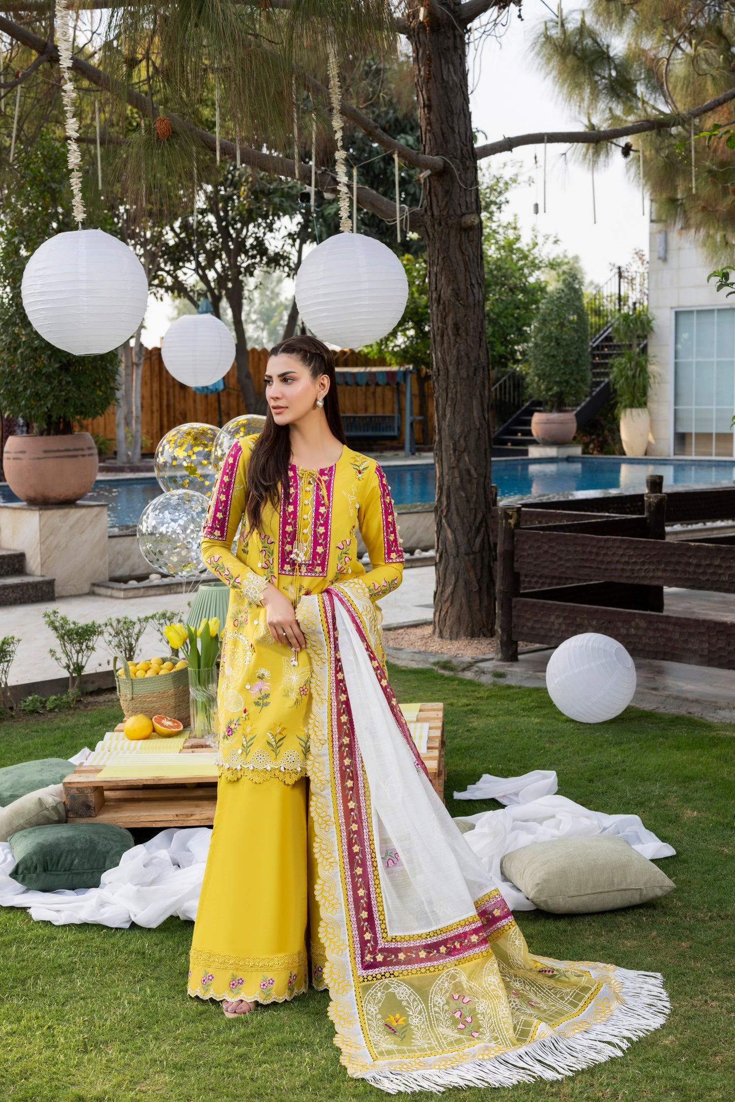 Rs 17500 Aneelas Stiched Luxury Lawn Emb Shirt with Sharara 3pc [LUX-26-43] [EAD] [Dispatch Time 2 Months]