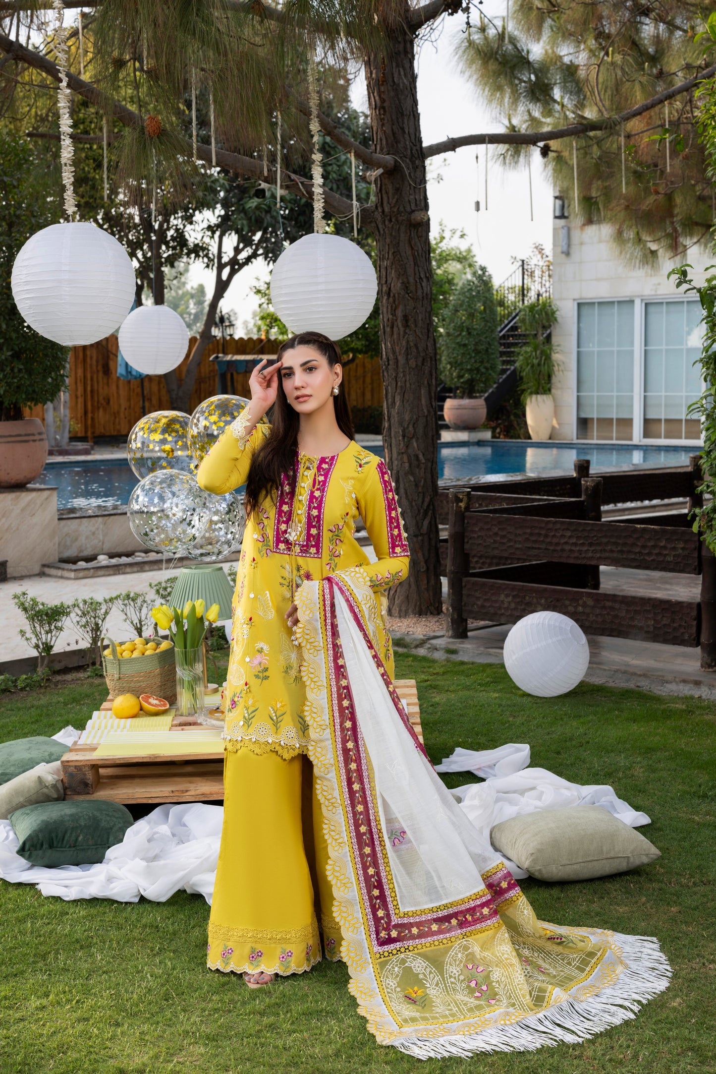 Rs 17500 Aneelas Stiched Luxury Lawn Emb Shirt with Sharara 3pc [LUX-26-43] [EAD] [Dispatch Time 2 Months]