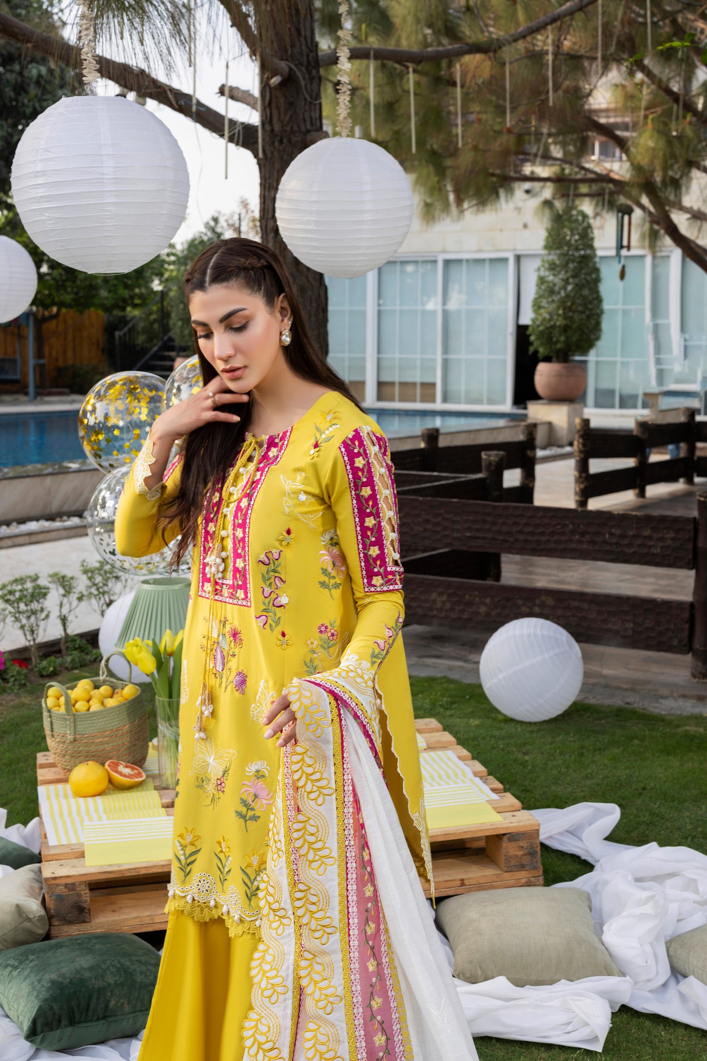 Rs 17500 Aneelas Stiched Luxury Lawn Emb Shirt with Sharara 3pc [LUX-26-43] [EAD] [Dispatch Time 2 Months]