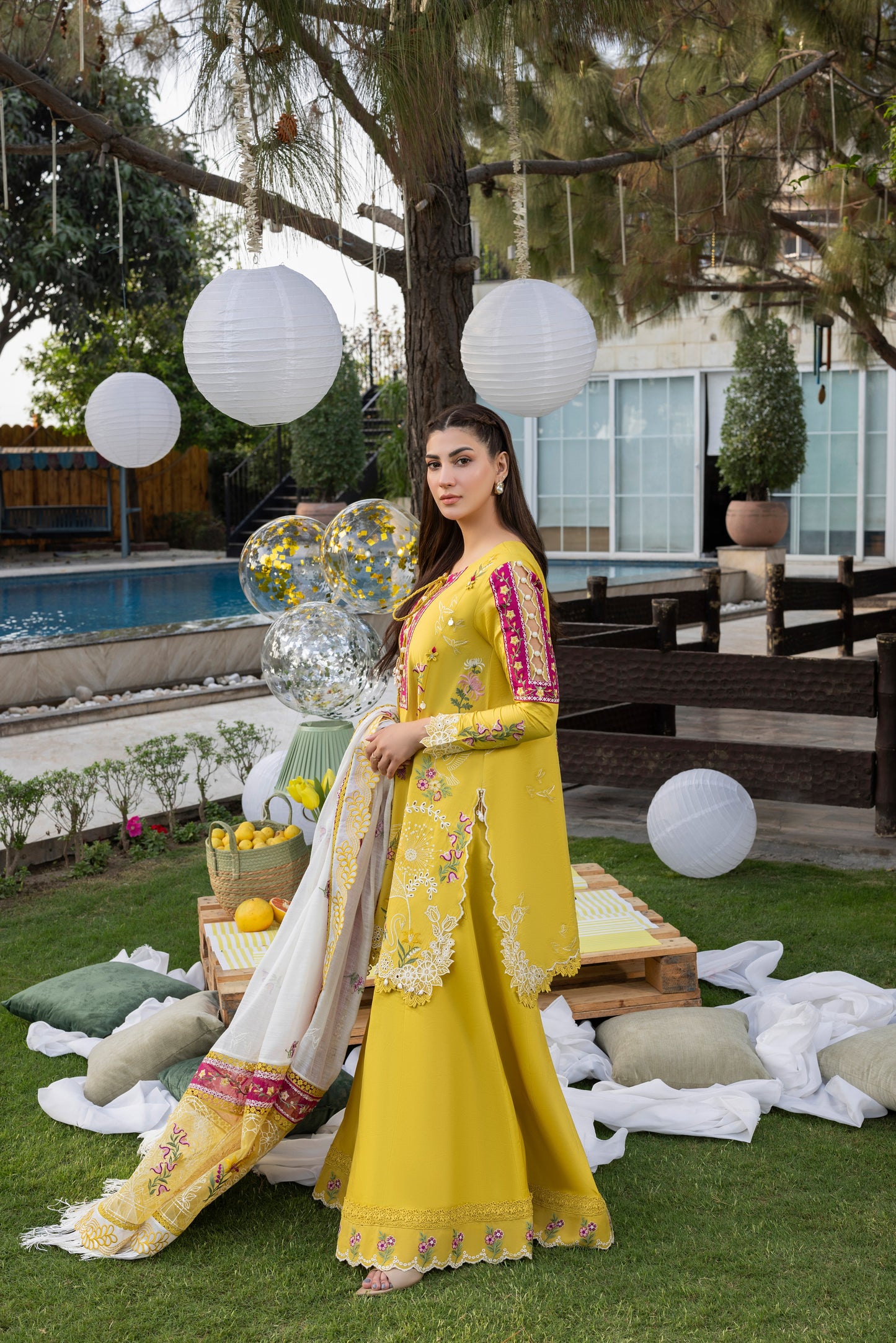 Rs 12500 Aneelas Stitched Luxury Lawn Emb 2pc Emb Sharara [LUX-26-43-A] [Dispatch Time 2.5 Months]