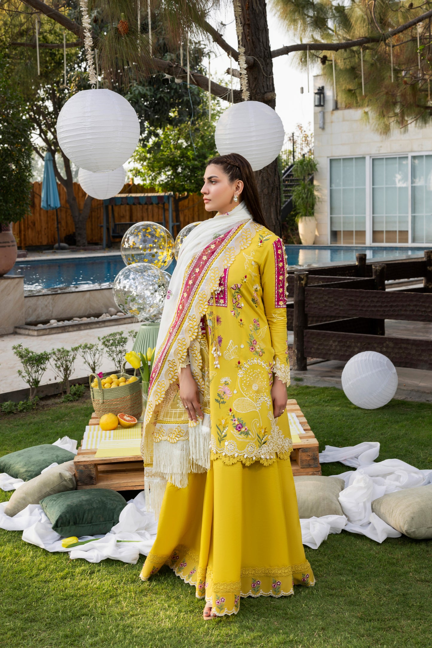 Rs 12500 Aneelas Stitched Luxury Lawn Emb 2pc Emb Sharara [LUX-26-43-A] [Dispatch Time 2.5 Months]