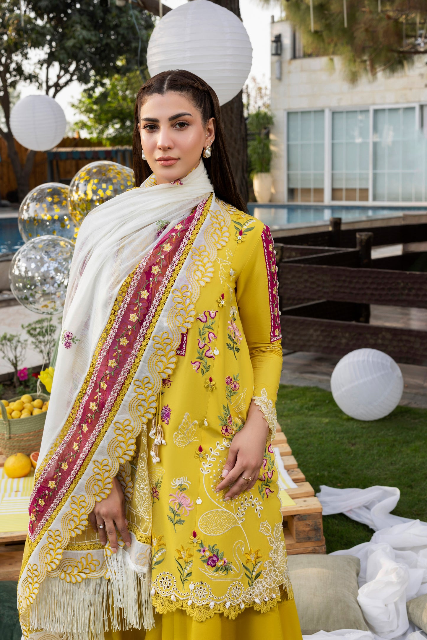 Rs 12500 Aneelas Stitched Luxury Lawn Emb 2pc Emb Sharara [LUX-26-43-A] [Dispatch Time 2.5 Months]