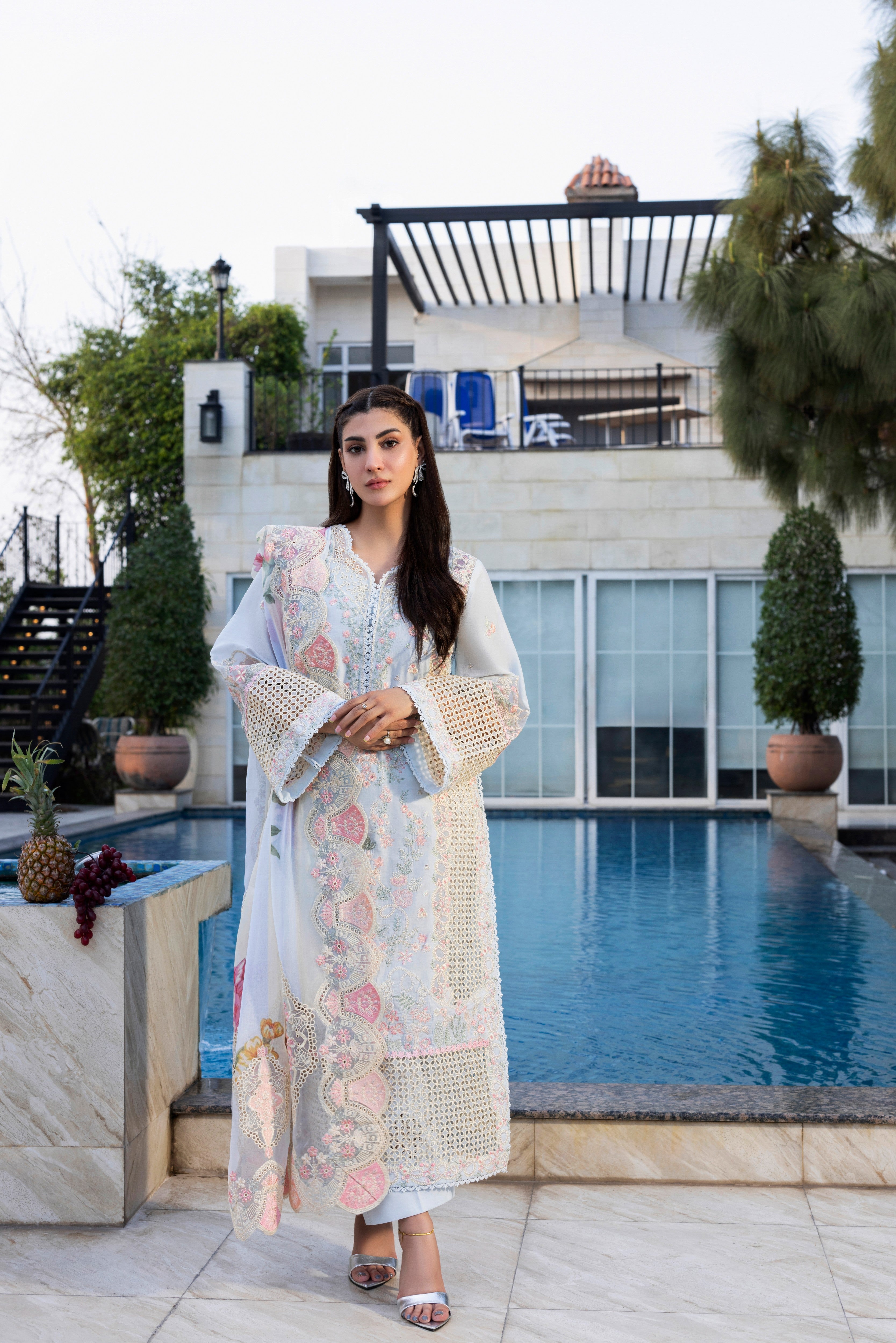Rs 22000 Aneelas Stitched Signature Lawn Emb 3pc with Emb Chiffon Duppata [LUX-26-30] [EAD] [Dispatch Time 2 Months]