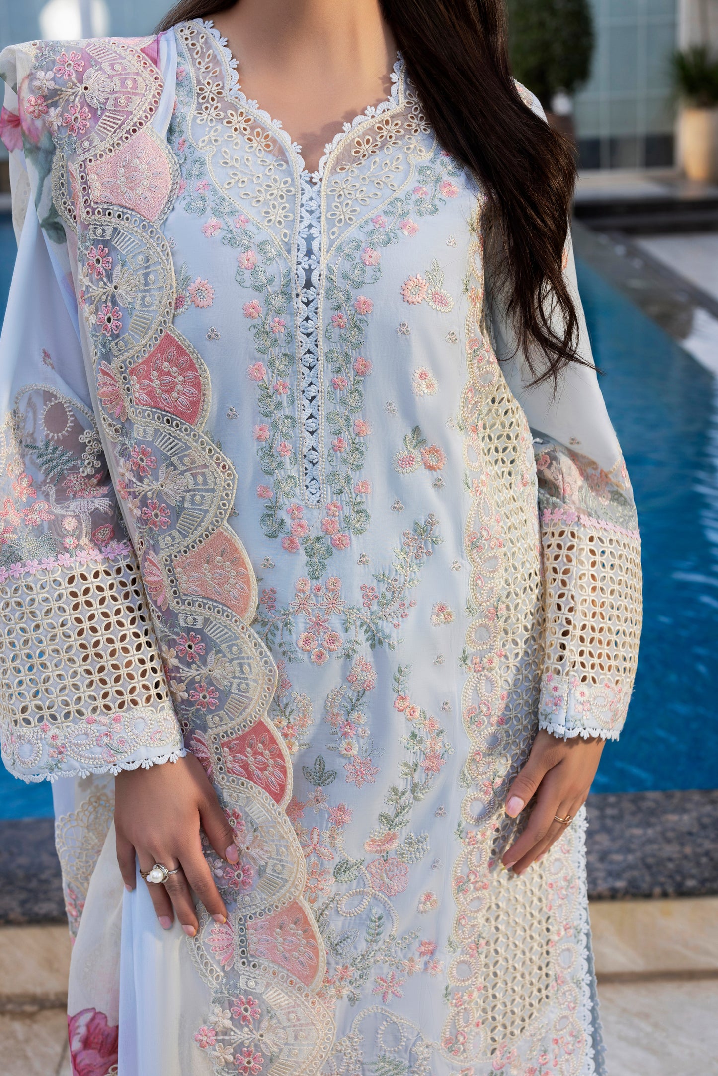 Rs 22000 Aneelas Stitched Signature Lawn Emb 3pc with Emb Chiffon Duppata [LUX-26-30] [EAD] [Dispatch Time 2 Months]