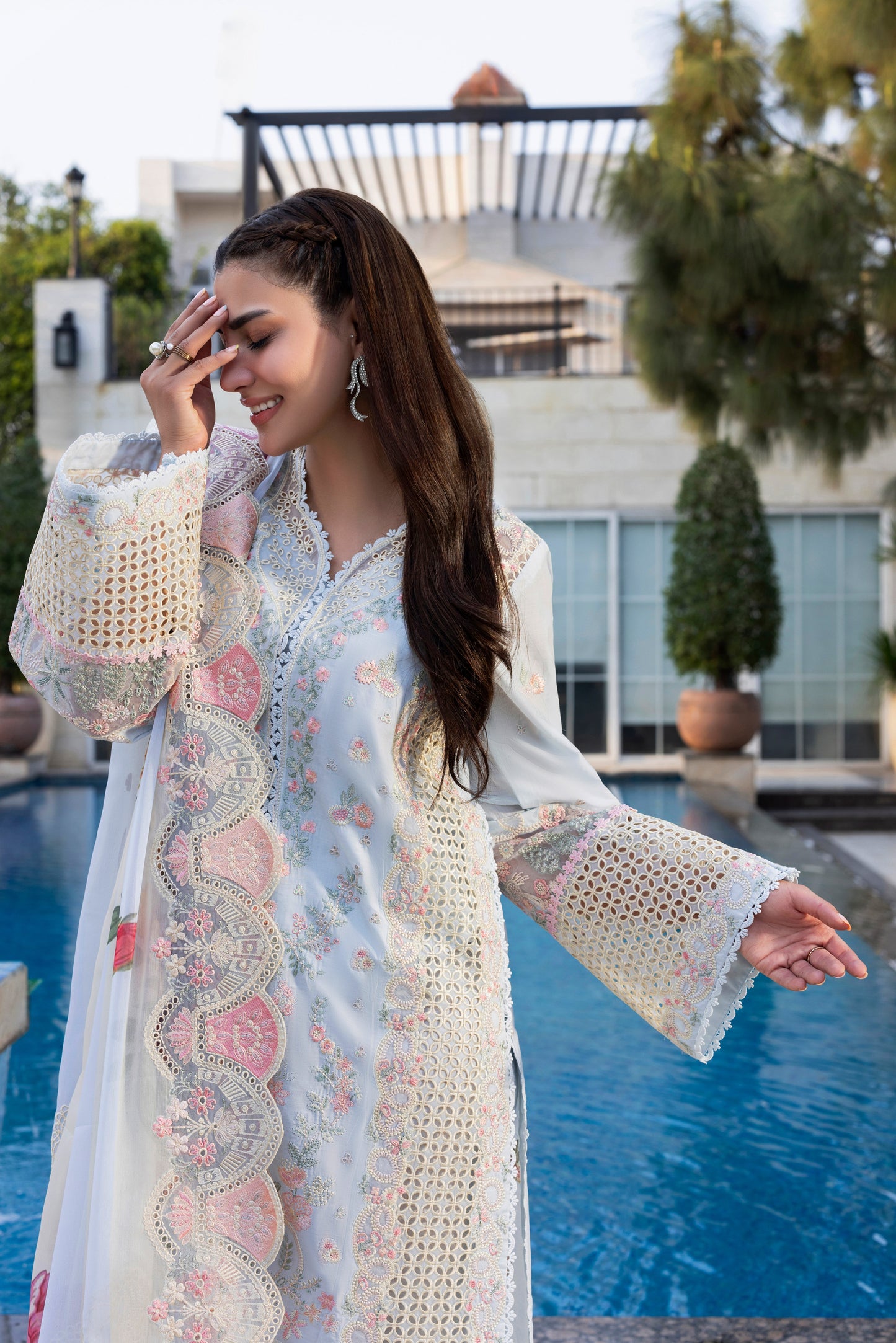 Rs 22000 Aneelas Stitched Signature Lawn Emb 3pc with Emb Chiffon Duppata [LUX-26-30] [EAD] [Dispatch Time 2 Months]