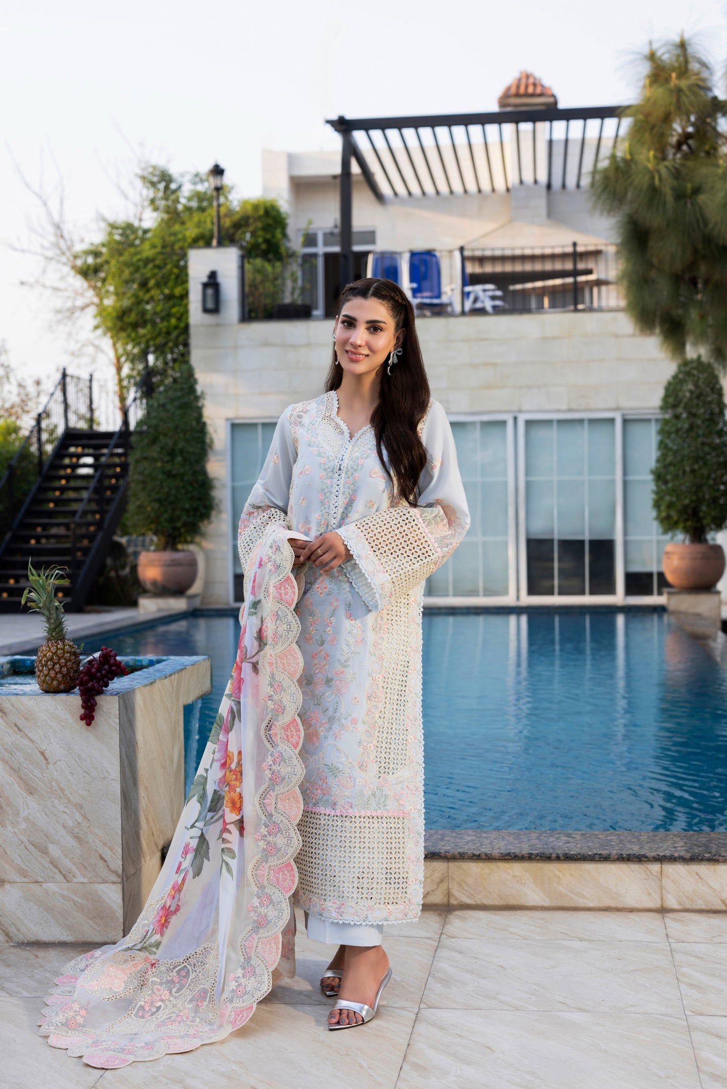 Rs 22000 Aneelas Stitched Signature Lawn Emb 3pc with Emb Chiffon Duppata [LUX-26-30] [EAD] [Dispatch Time 2 Months]
