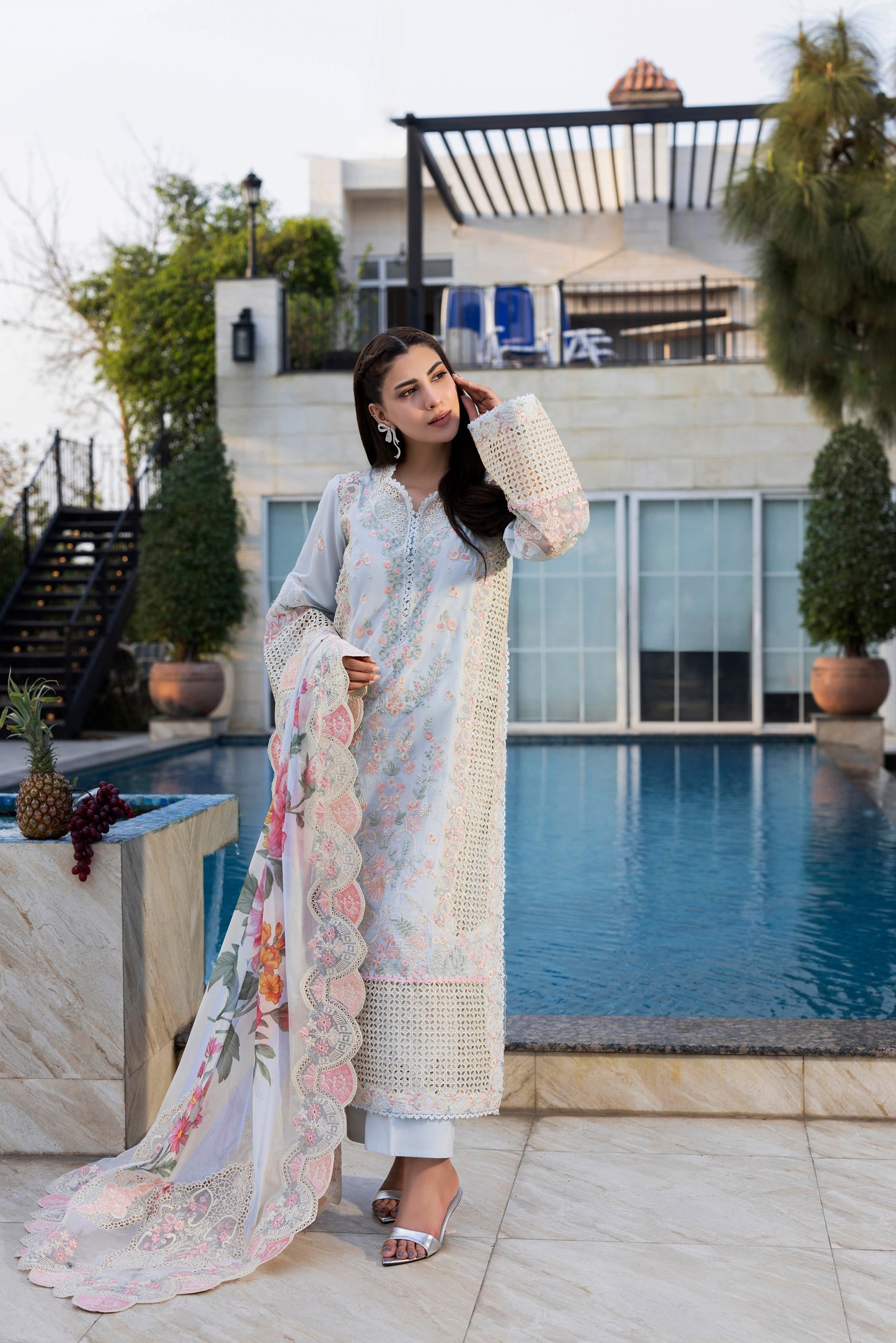 Rs 22000 Aneelas Stitched Signature Lawn Emb 3pc with Emb Chiffon Duppata [LUX-26-30] [EAD] [Dispatch Time 2 Months]