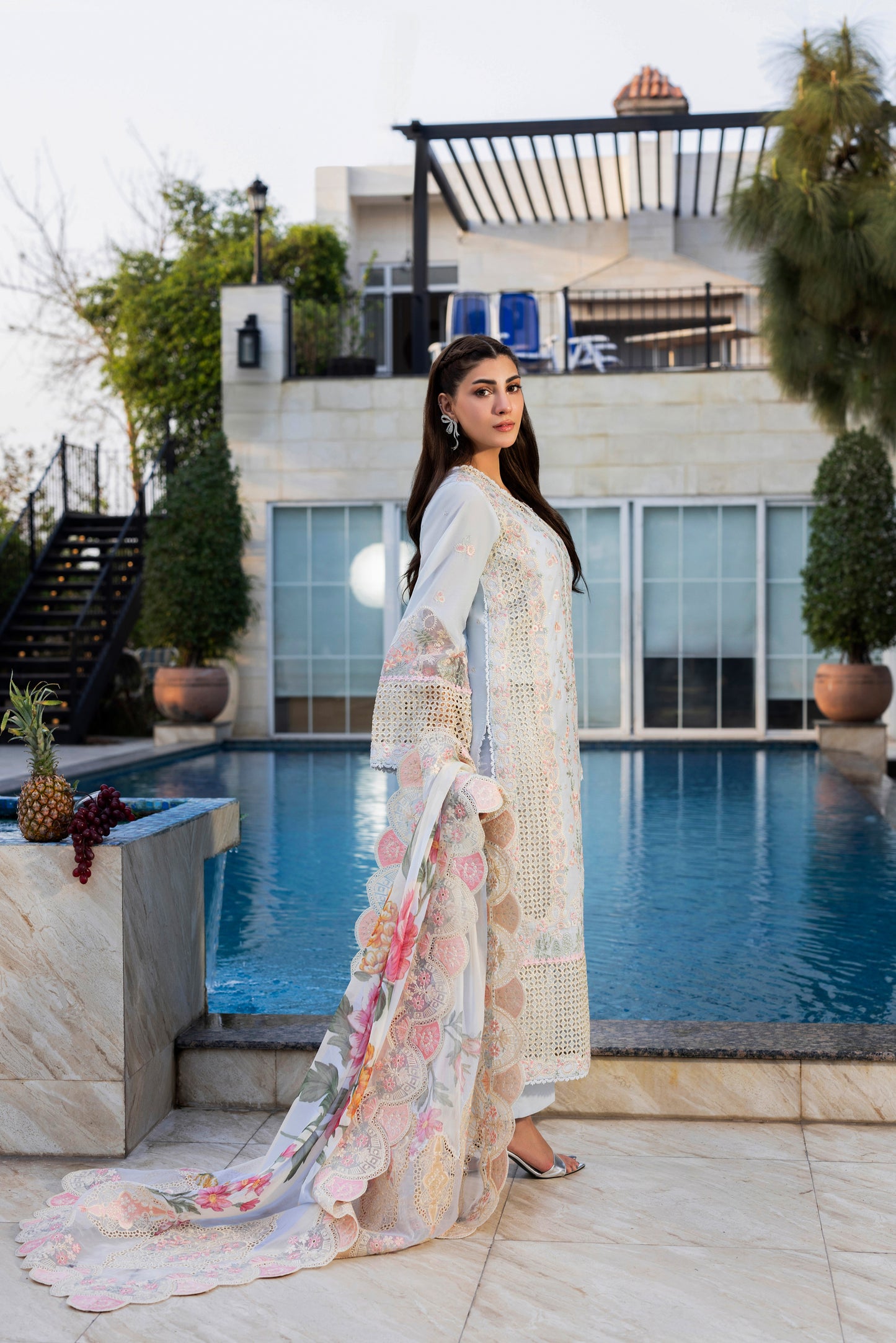 Rs 22000 Aneelas Stitched Signature Lawn Emb 3pc with Emb Chiffon Duppata [LUX-26-30] [EAD] [Dispatch Time 2 Months]