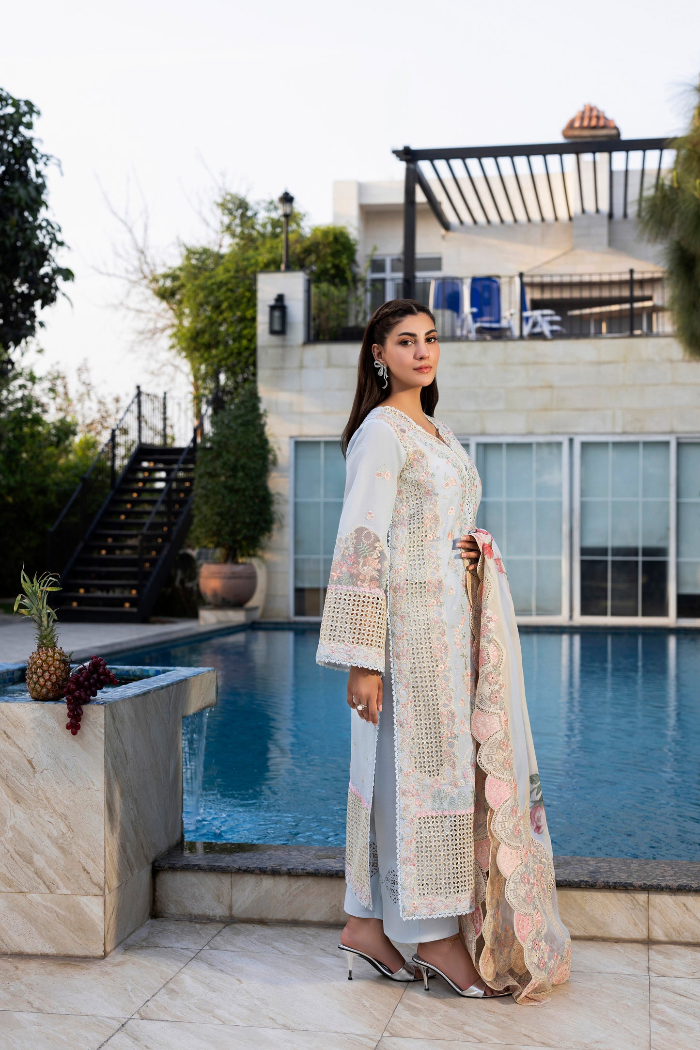 Rs 22000 Aneelas Stitched Signature Lawn Emb 3pc with Emb Chiffon Duppata [LUX-26-30] [EAD] [Dispatch Time 2 Months]