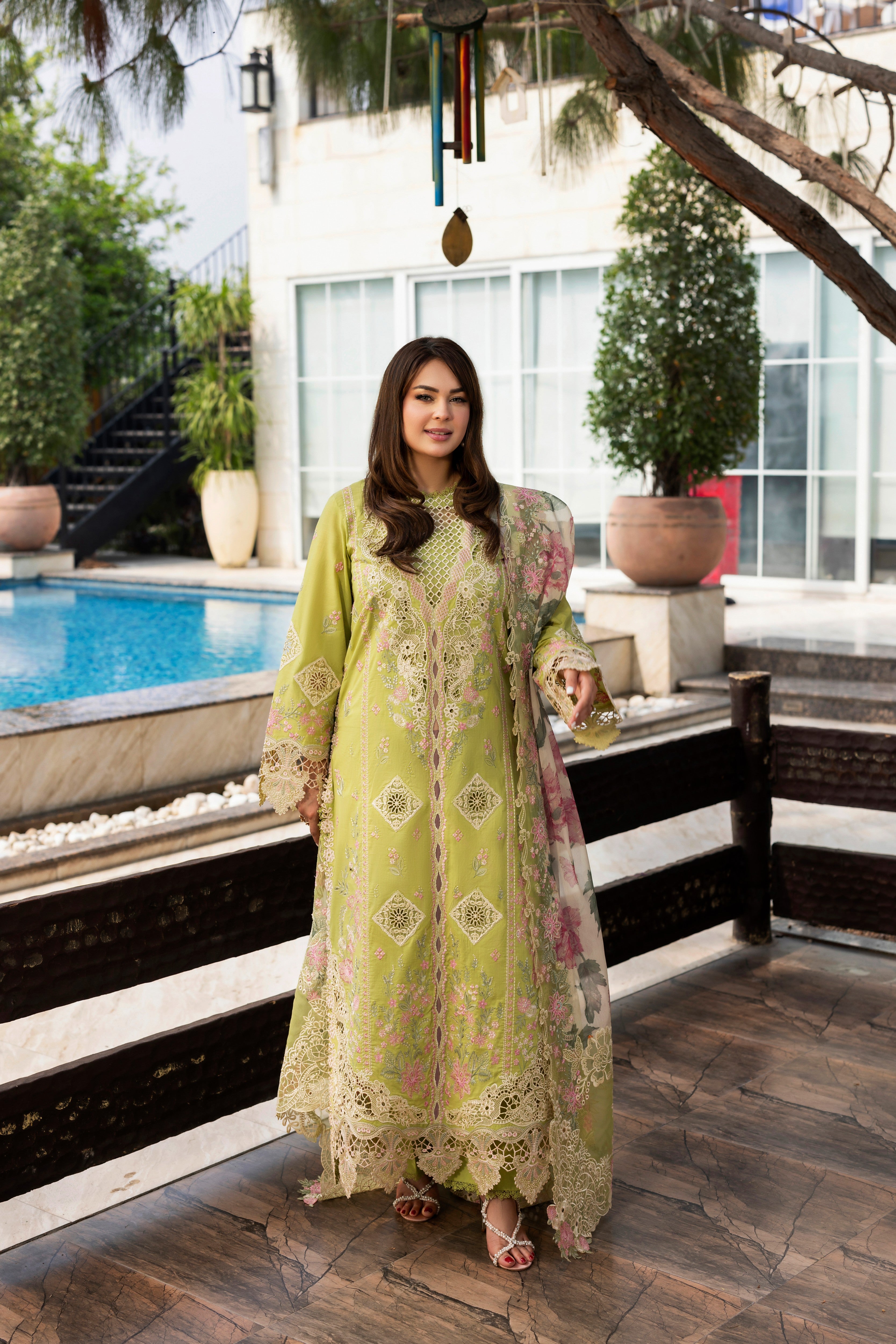 Rs 21000 Aneelas Luxury Stiched Lawn Emb With Emb Chiffon dupatta 3pc [LUX-26-29][Dispatch Time 2 Month]
