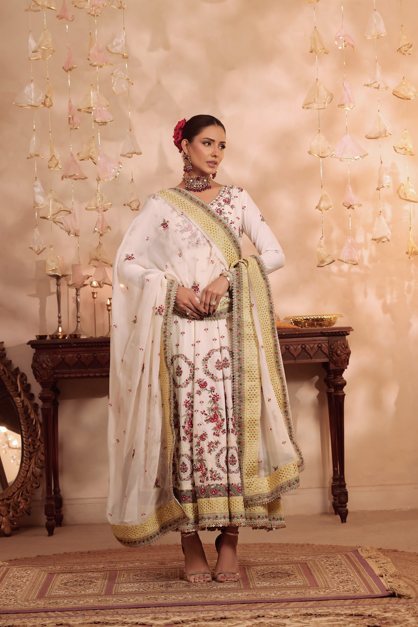 Rs 22500 Aneelas Stitched Lawn Heavy Emb Frock 3pc Emb Chiffon Duppata [LUX-26-83] [Dispatch Time 2 Months]
