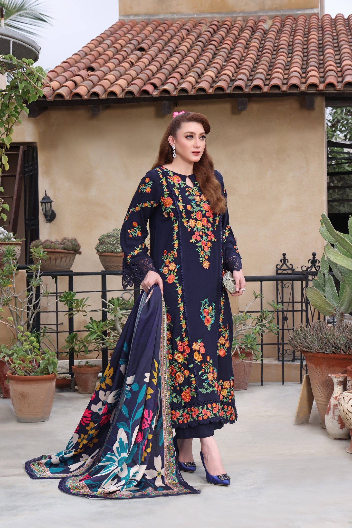 Aneelas Stitched Winter Peach Wool Emb 3pc [MOMINA-02] [Dispatch Time 2 Months]