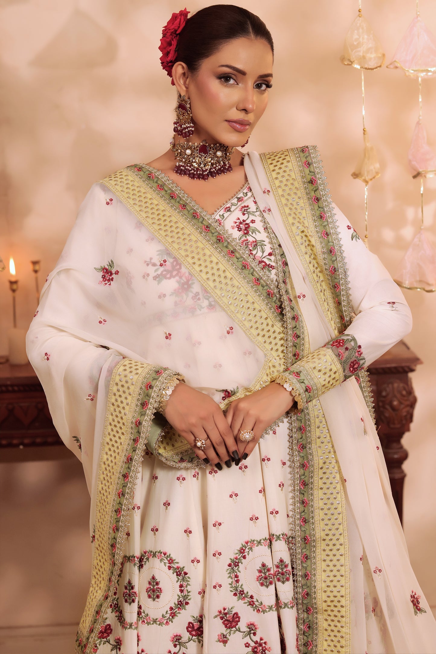 Rs 22500 Aneelas Stitched Lawn Heavy Emb Frock 3pc Emb Chiffon Duppata [LUX-26-83] [Dispatch Time 2 Months]