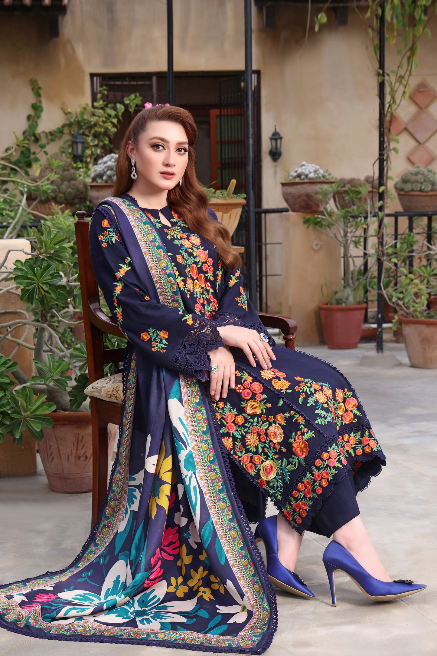 Aneelas Stitched Winter Peach Wool Emb 3pc [MOMINA-02] [Dispatch Time 2 Months]