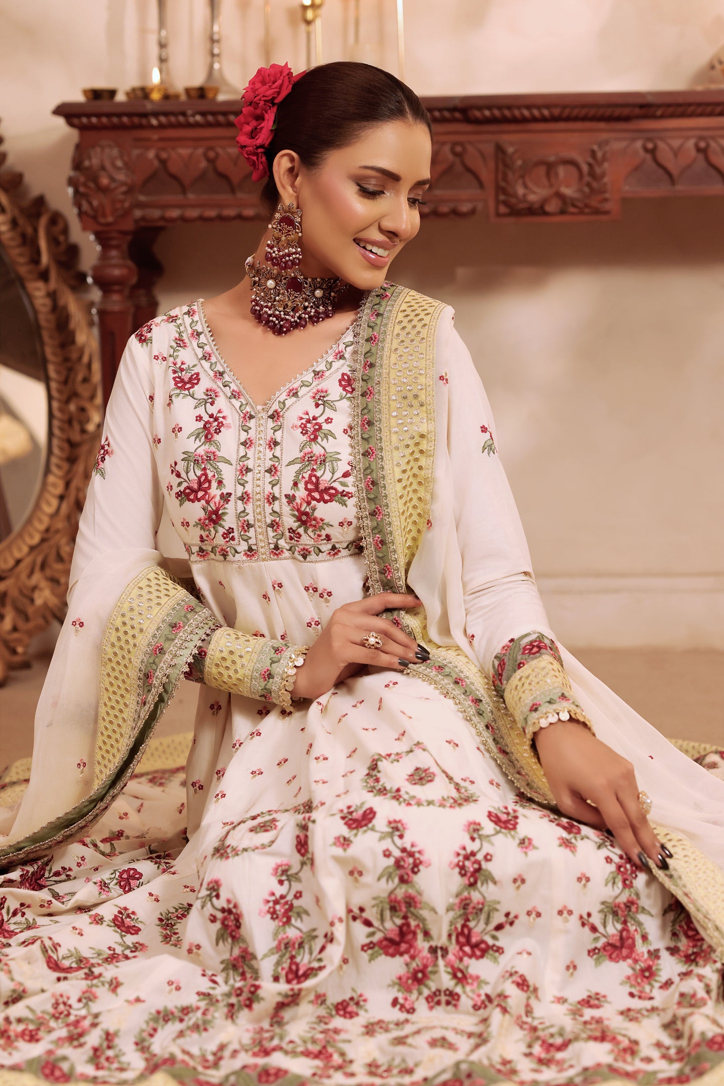 Rs 22500 Aneelas Stitched Lawn Heavy Emb Frock 3pc Emb Chiffon Duppata [LUX-26-83] [Dispatch Time 2 Months]