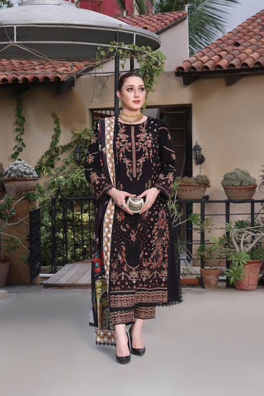 Rs 15000 Aneelas Stitched Winter Peach Wool Emb 3pc [PL-01] [Dispatch Time 2 Months]