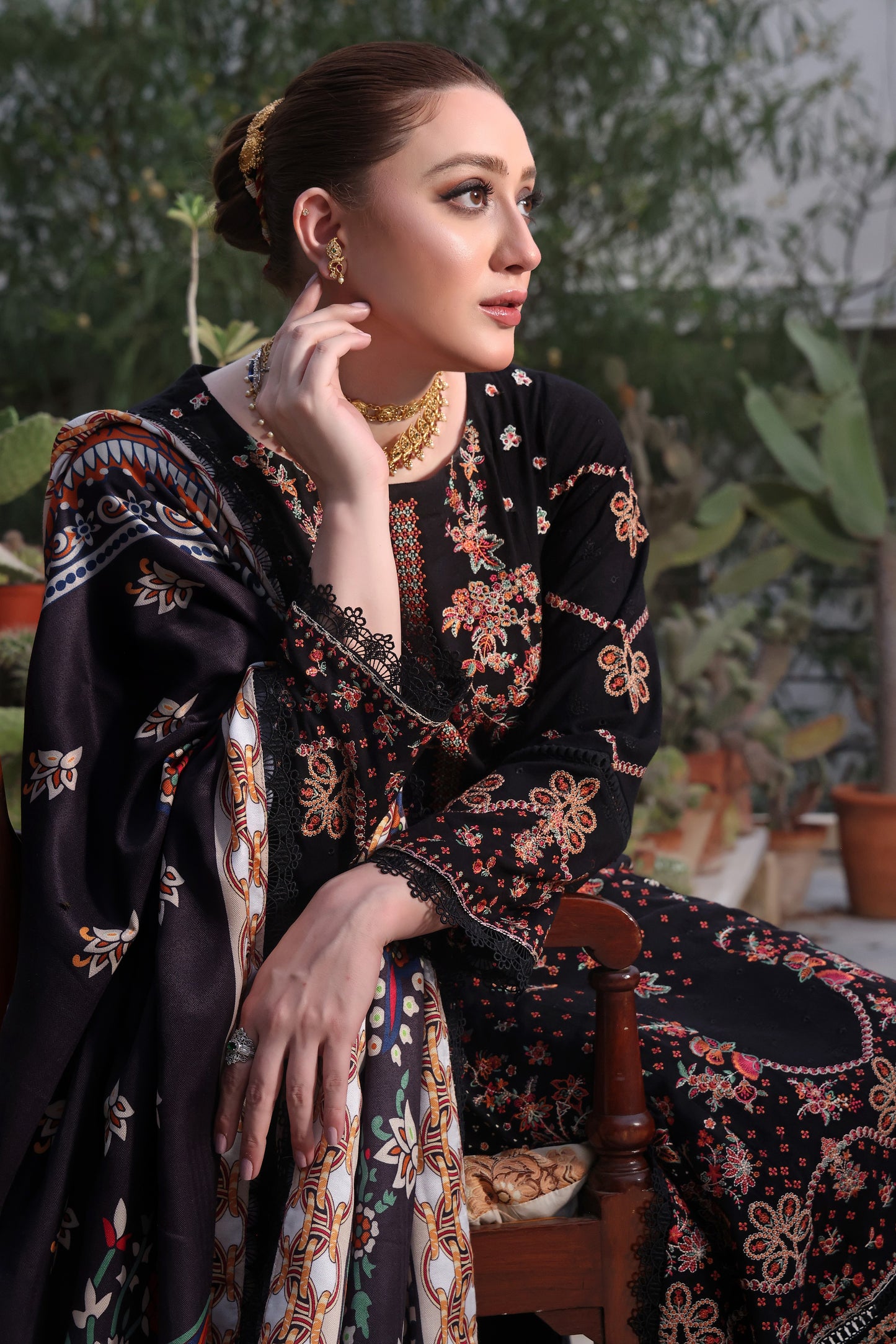 Aneelas Stitched Winter Peach Wool Emb 3pc [MOMINA-01] [Dispatch Time 2 Months]