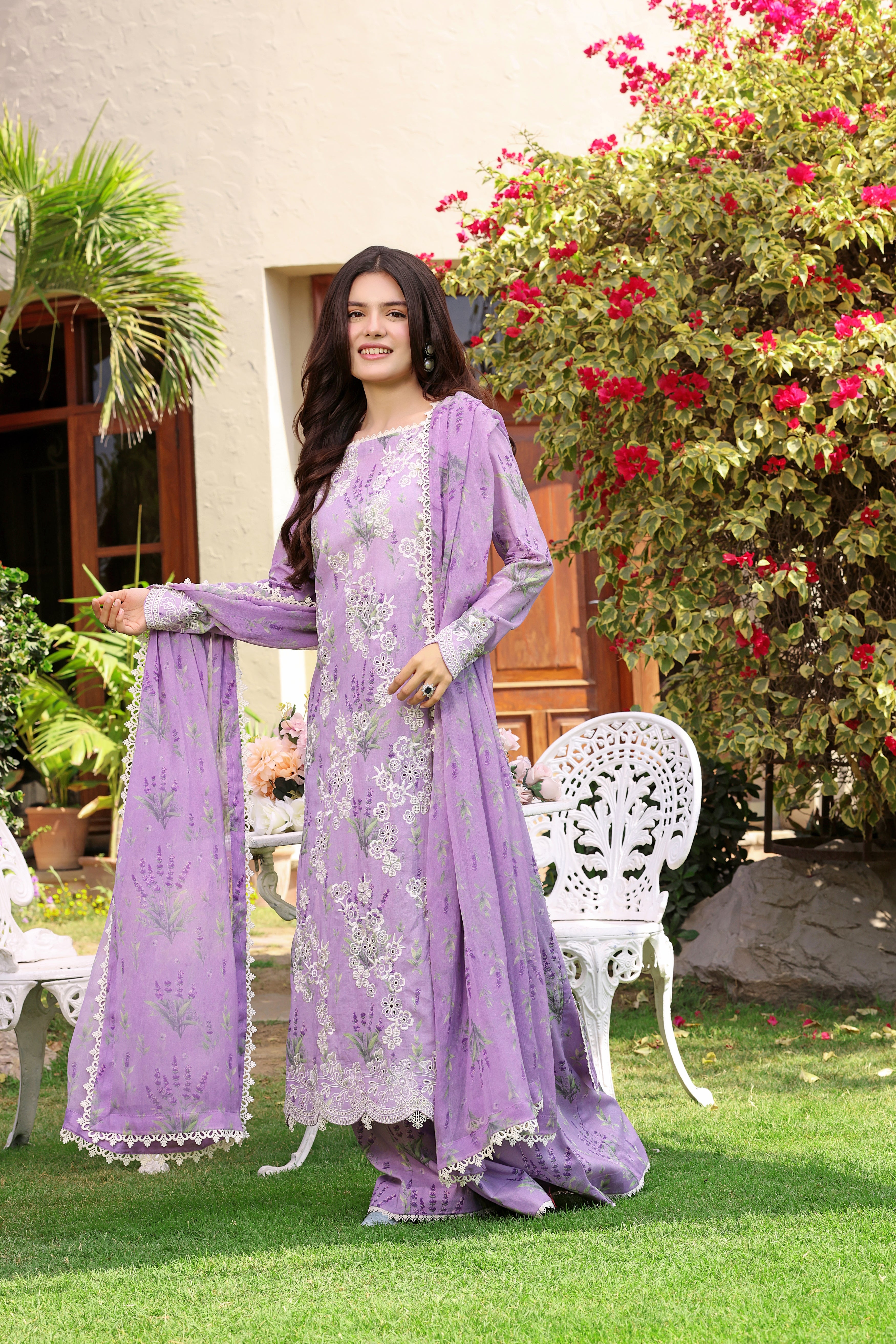 Rs 12500 Aneelas Stitched Luxury Lawn Print Emb Shirt Trouser with Printed Chiffon Duppata 3pc [SPR-26-03] [Dispatch Time 2 Months]