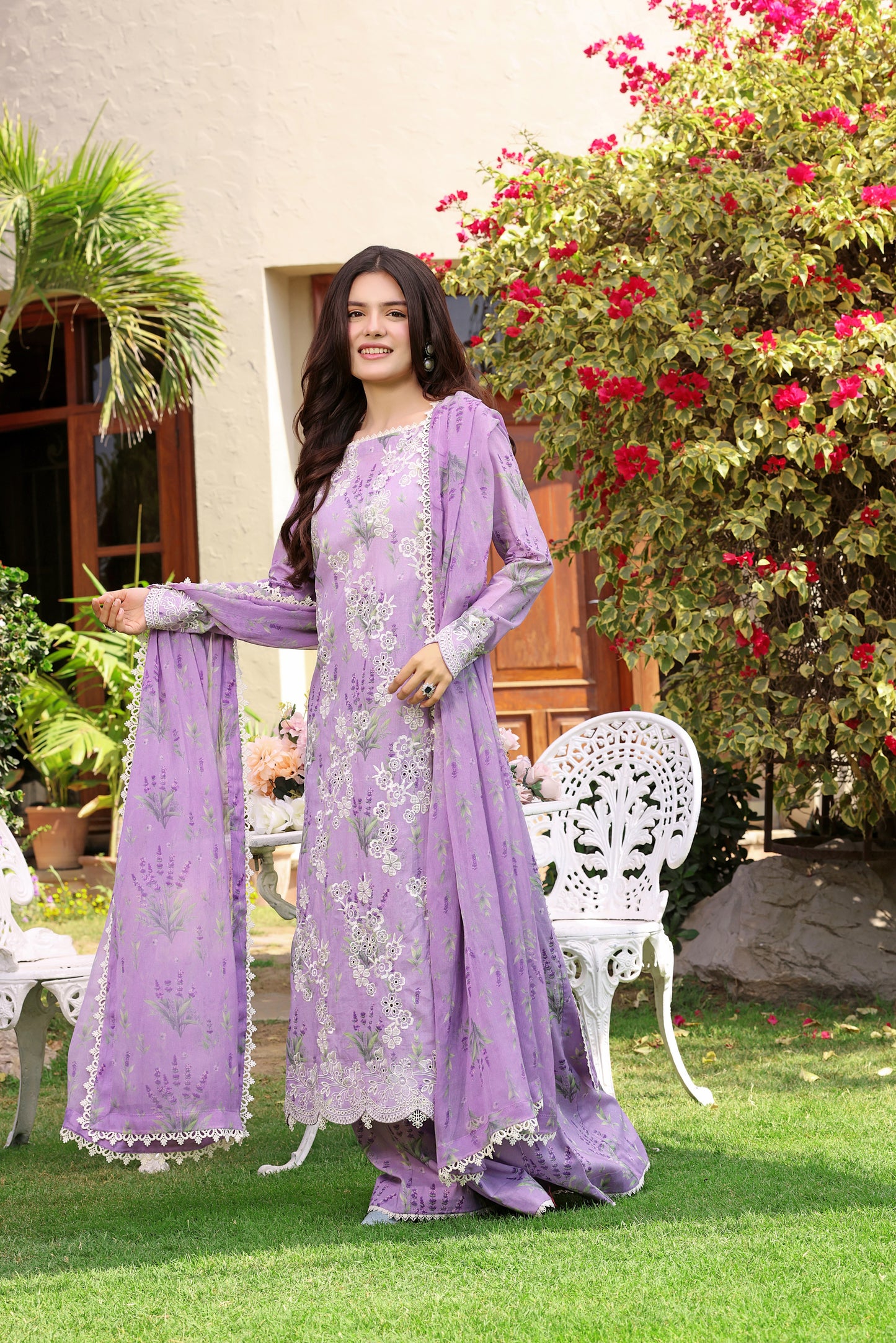 Rs 12500 Aneelas Stitched Lawn Print Emb Shirt Trouser with Printed Chiffon Duppata 3pc [SPR-26-03] [Dispatch Time 2 Months]