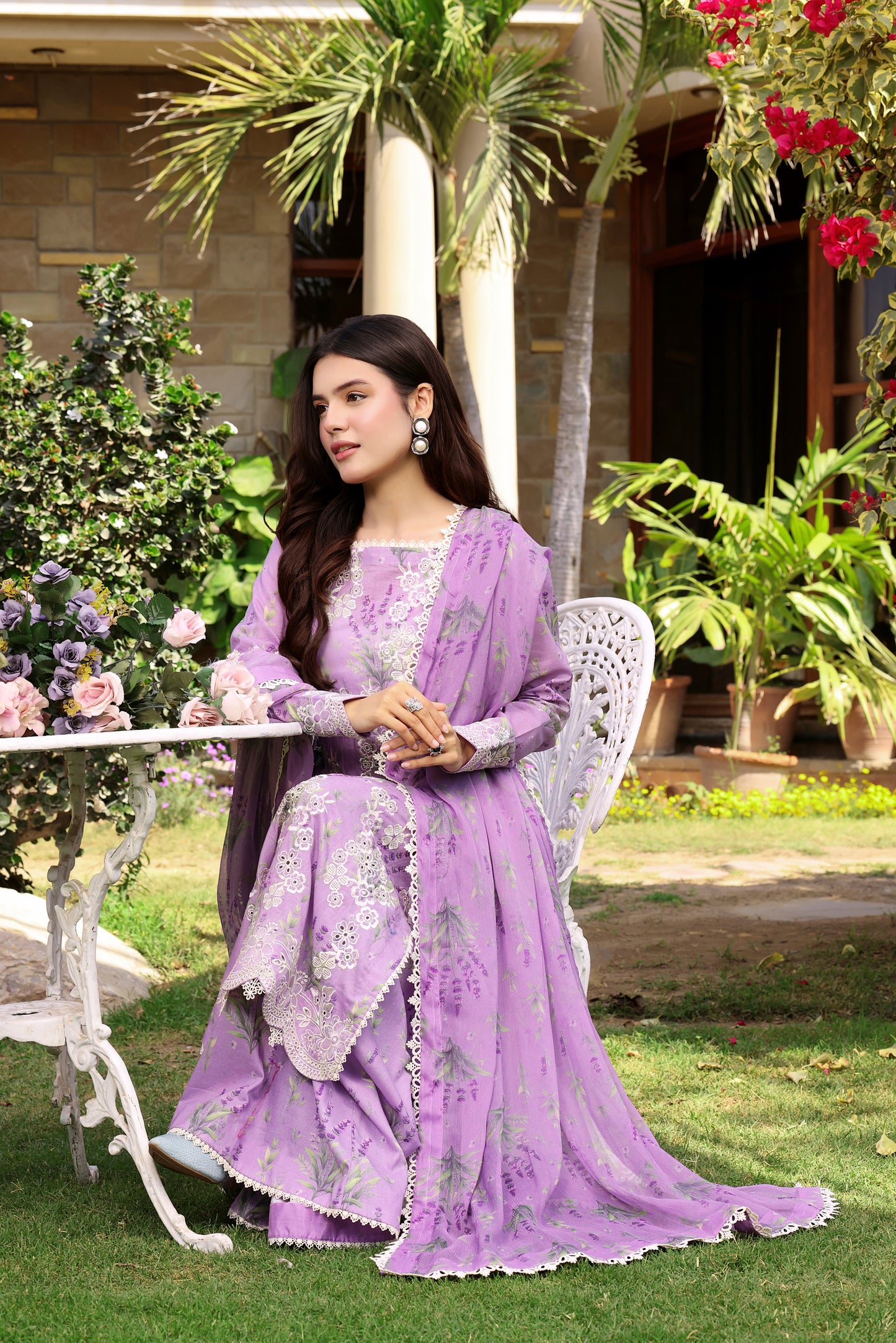 Rs 12500 Aneelas Stitched Lawn Print Emb Shirt Trouser with Printed Chiffon Duppata 3pc [SPR-26-03] [Dispatch Time 2 Months]