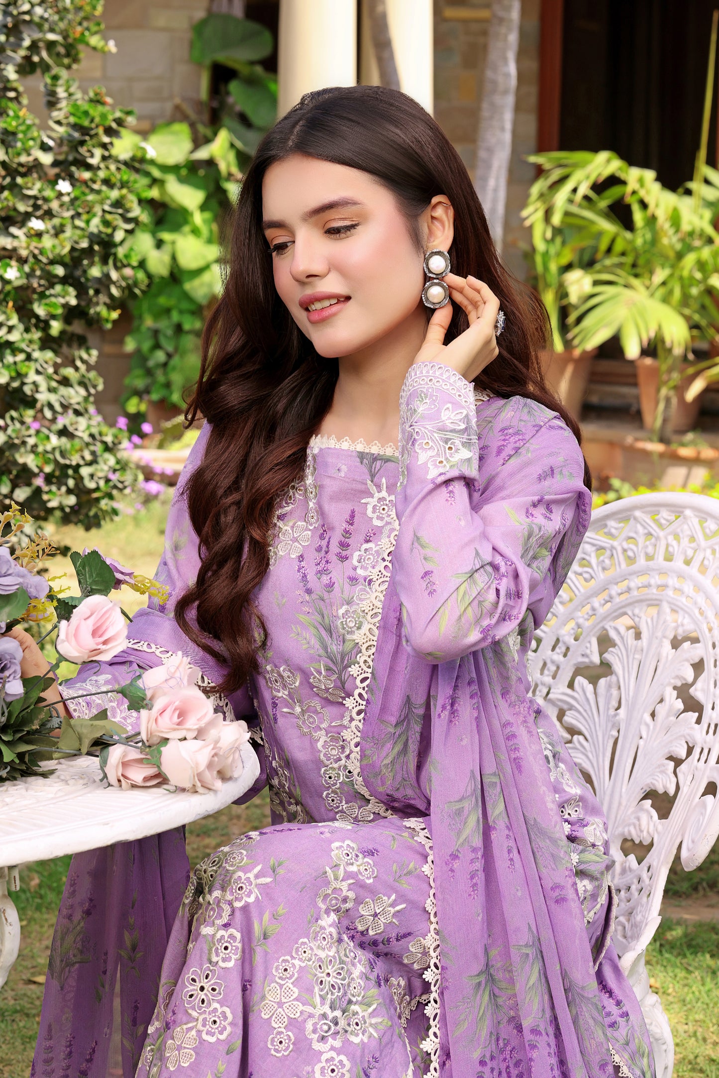 Rs 12500 Aneelas Stitched Lawn Print Emb Shirt Trouser with Printed Chiffon Duppata 3pc [SPR-26-03] [Dispatch Time 2 Months]