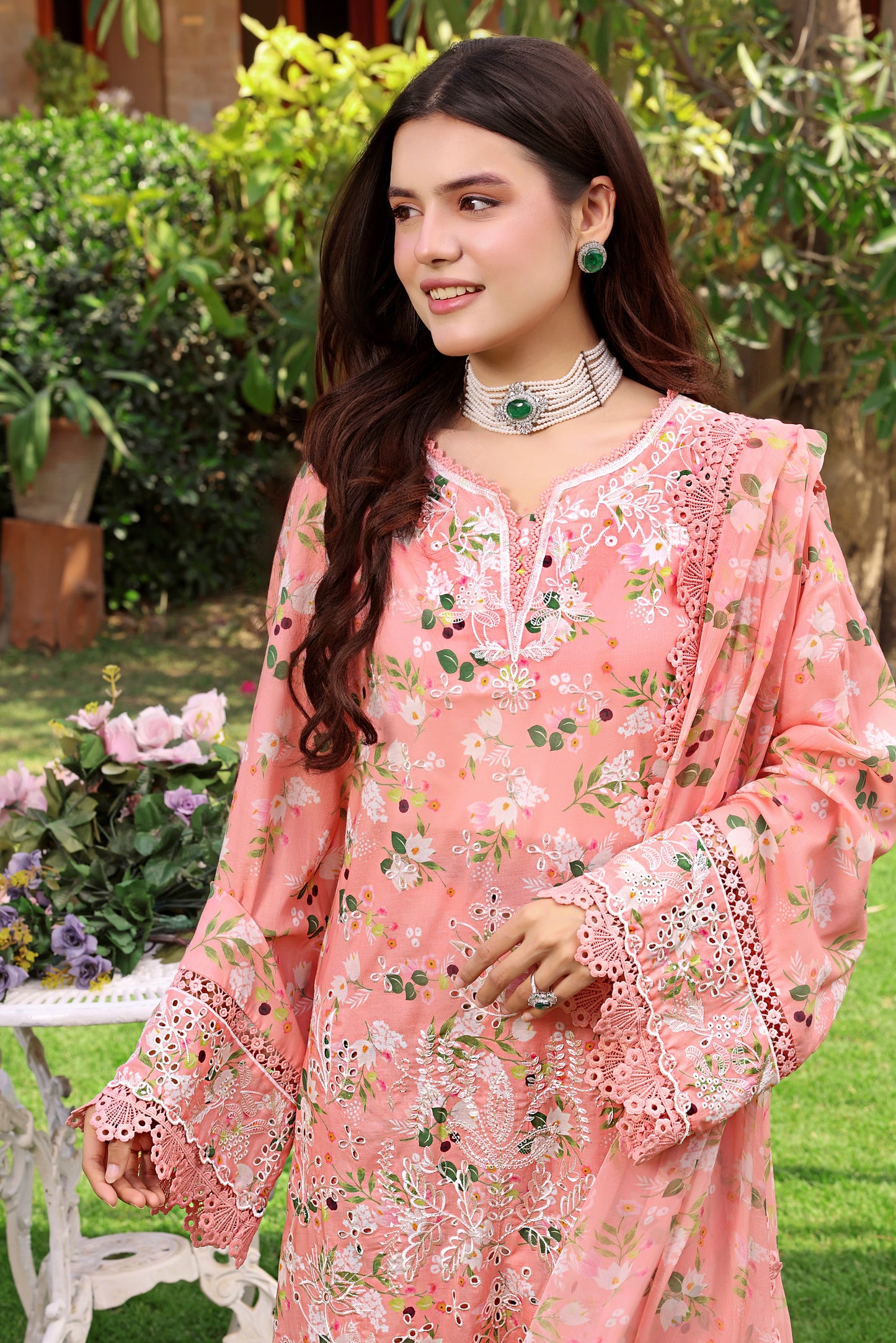 Rs 12500 Aneelas Stitched Luxury Lawn Print Emb Shirt Trouser with Printed Chiffon Duppata 3pc [SPR-26-04] [Dispatch Time 2 Months]