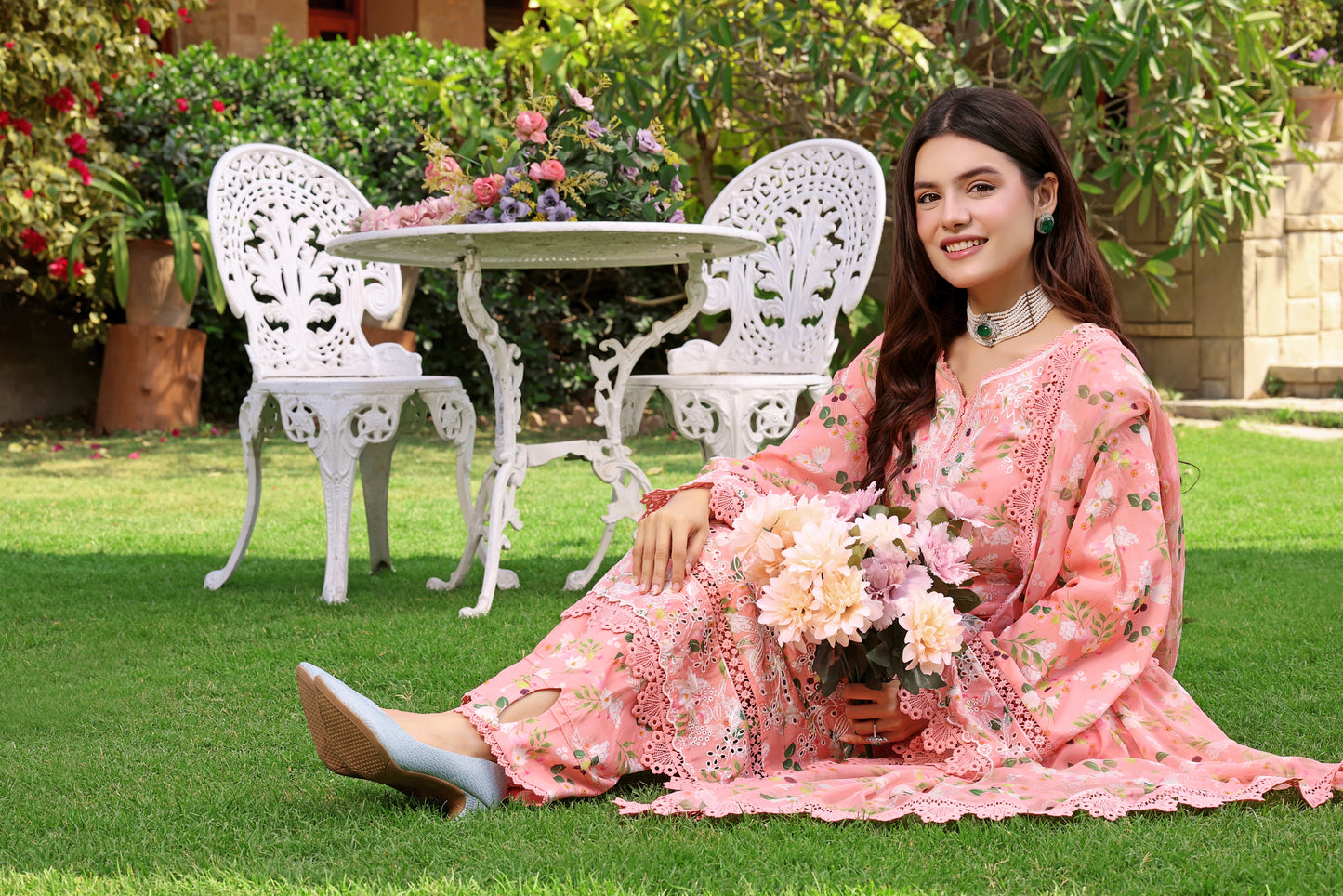 Rs 12500 Aneelas Stitched Luxury Lawn Print Emb Shirt Trouser with Printed Chiffon Duppata 3pc [SPR-26-04] [Dispatch Time 2 Months]