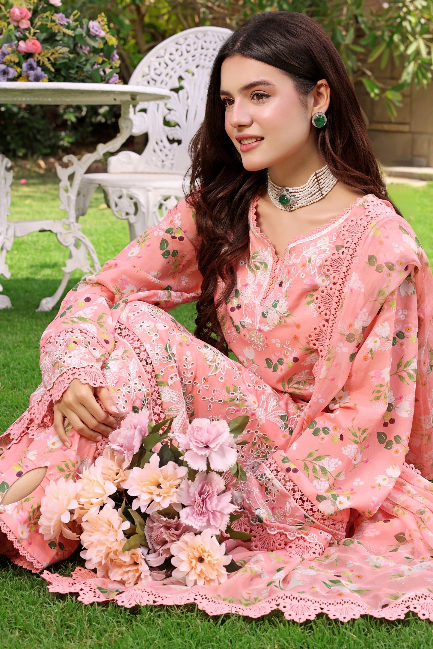 Rs 12500 Aneelas Stitched Luxury Lawn Print Emb Shirt Trouser with Printed Chiffon Duppata 3pc [SPR-26-04] [Dispatch Time 2 Months]