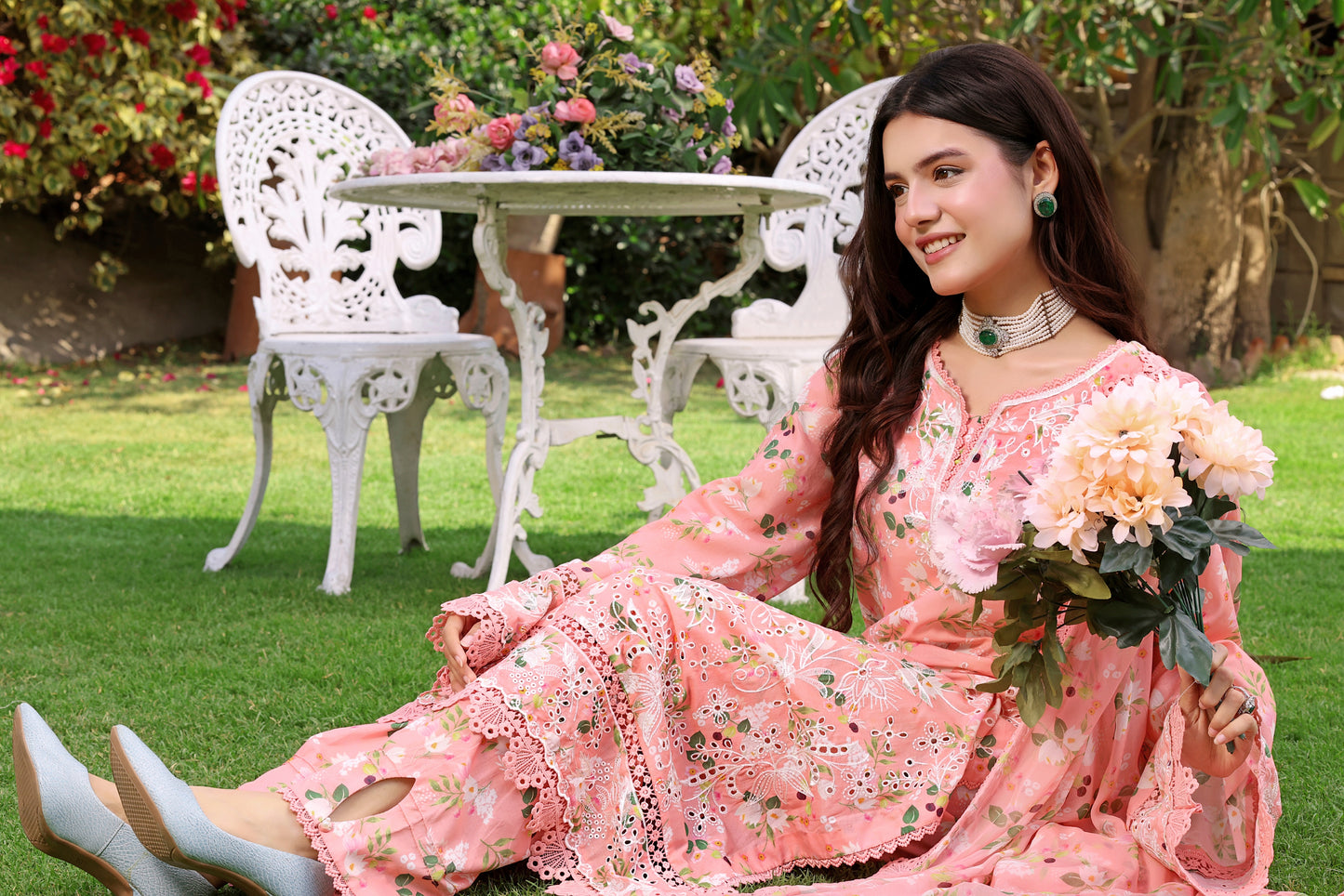 Rs 12500 Aneelas Stitched Luxury Lawn Print Emb Shirt Trouser with Printed Chiffon Duppata 3pc [SPR-26-04] [Dispatch Time 2 Months]