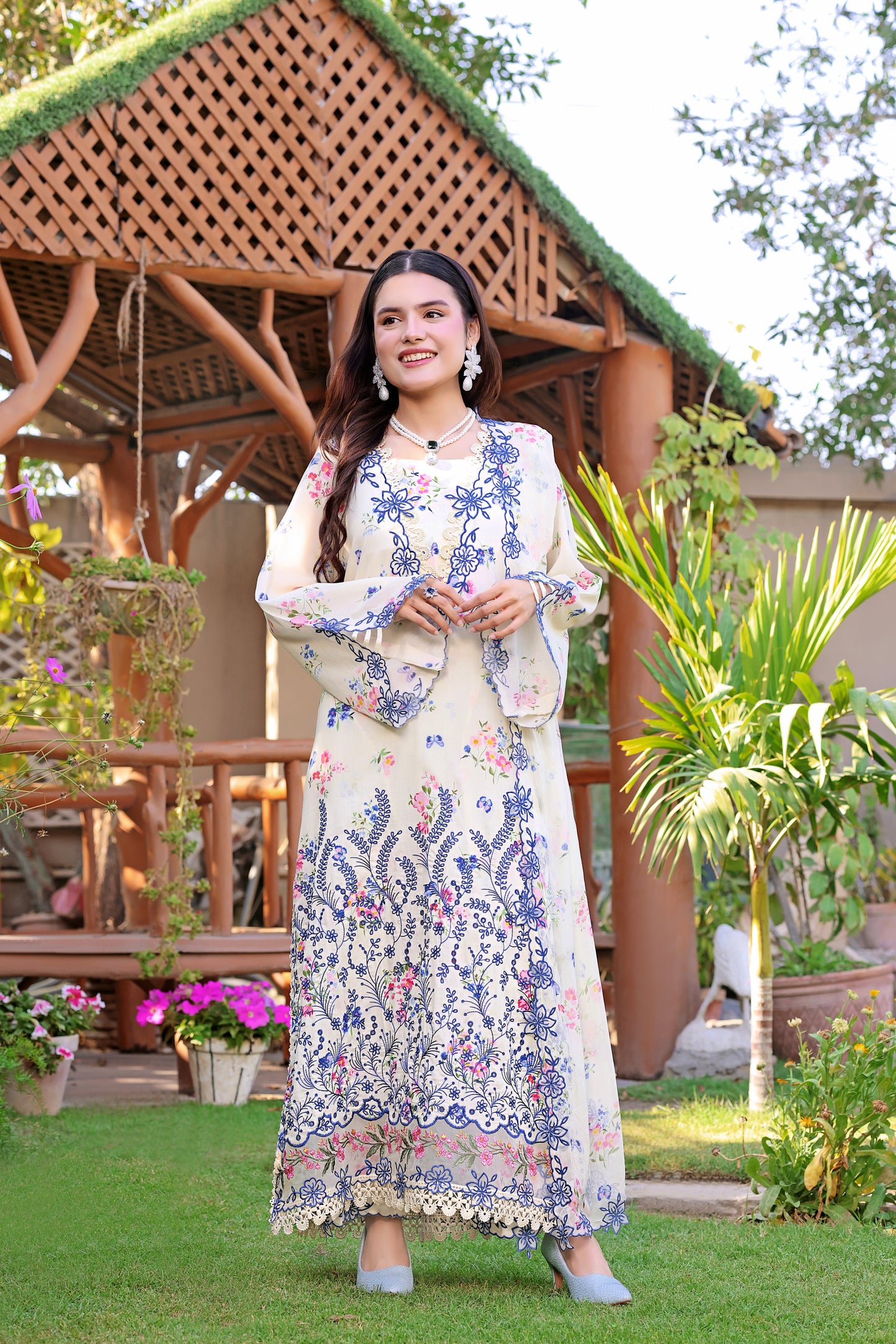 Rs 13950  Aneelas Stitched Luxury Lawn Print Emb Shirt Trouser with Emb Printed Chiffon Duppata 3pc [SPR-26-05] [Dispatch Time 2 Month]