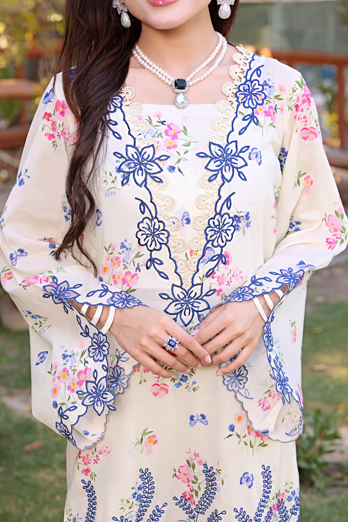 Rs 13950  Aneelas Stitched Luxury Lawn Print Emb Shirt Trouser with Emb Printed Chiffon Duppata 3pc [SPR-26-05] [Dispatch Time 2 Month]