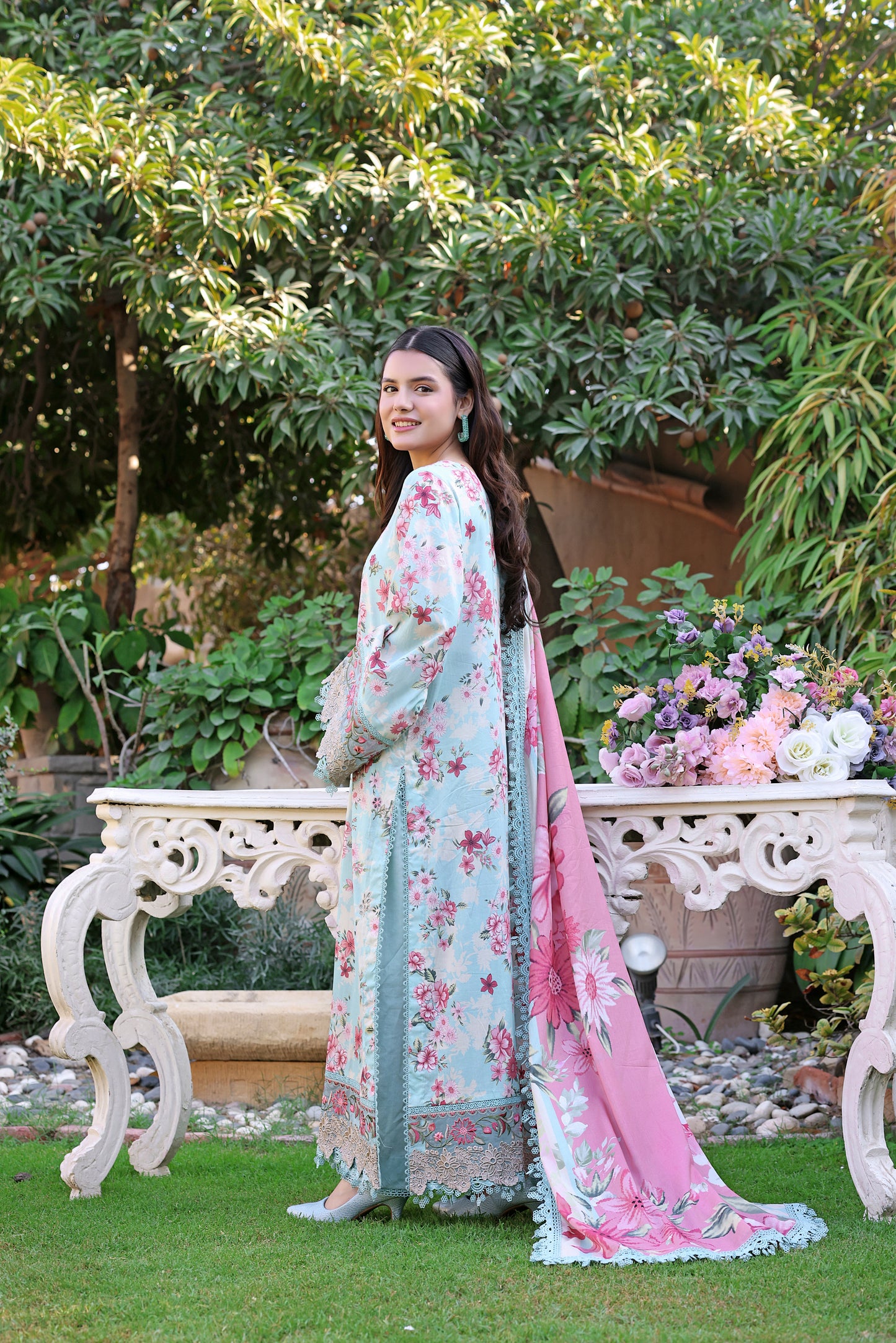 Rs 12500 Aneelas Stitched Print Emb Lawn Printed Lawn Duppata 3pc [SPR-26-02] [Dispatch Time 2 Month]