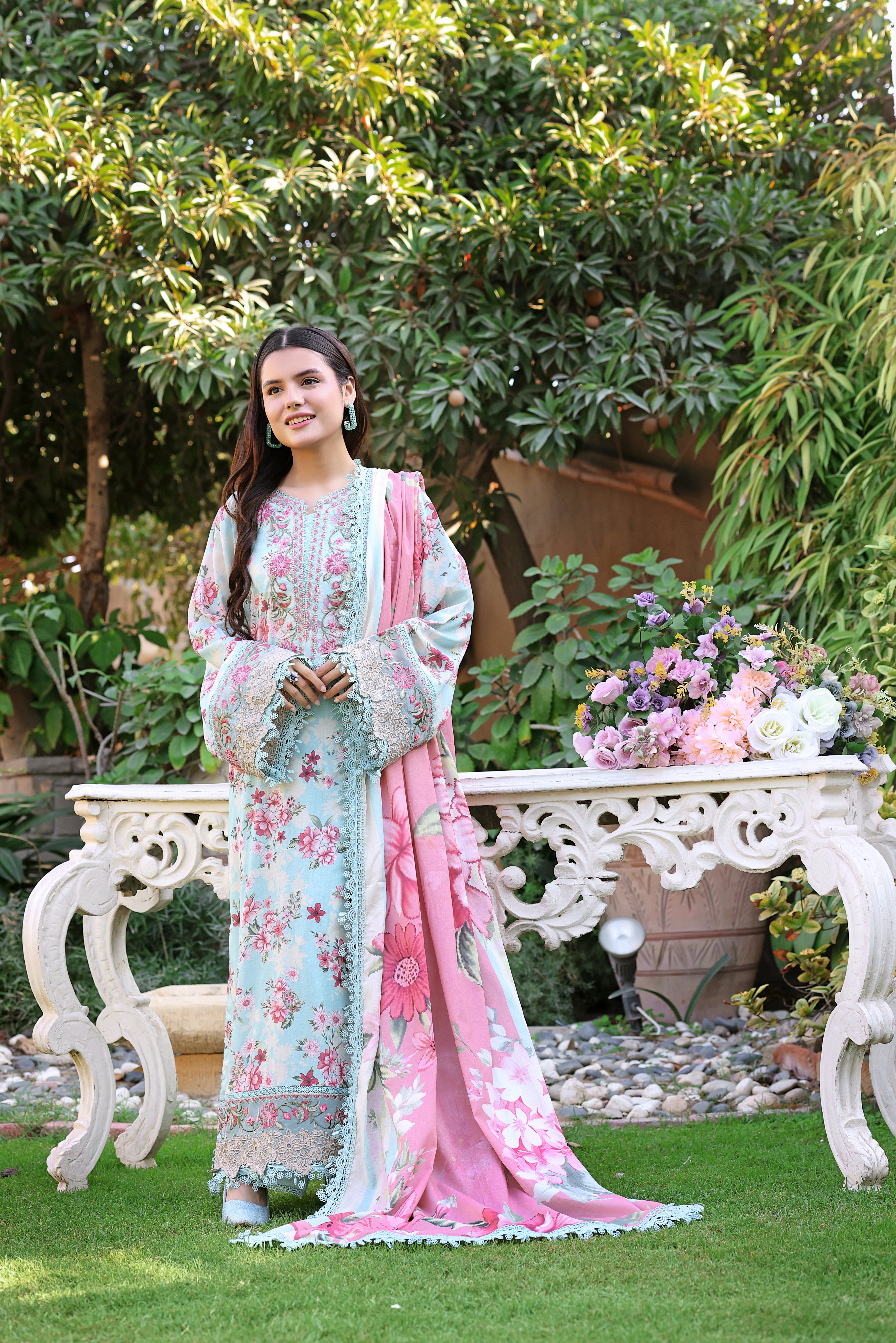 Rs 12500 Aneelas Stitched Print Emb Lawn Printed Lawn Duppata 3pc [SPR-26-02] [Dispatch Time 2 Month]