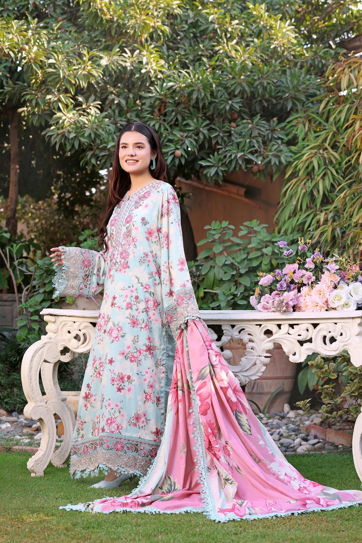 Rs 12500 Aneelas Stitched Print Emb Lawn Printed Lawn Duppata 3pc [SPR-26-02] [Dispatch Time 2 Month]