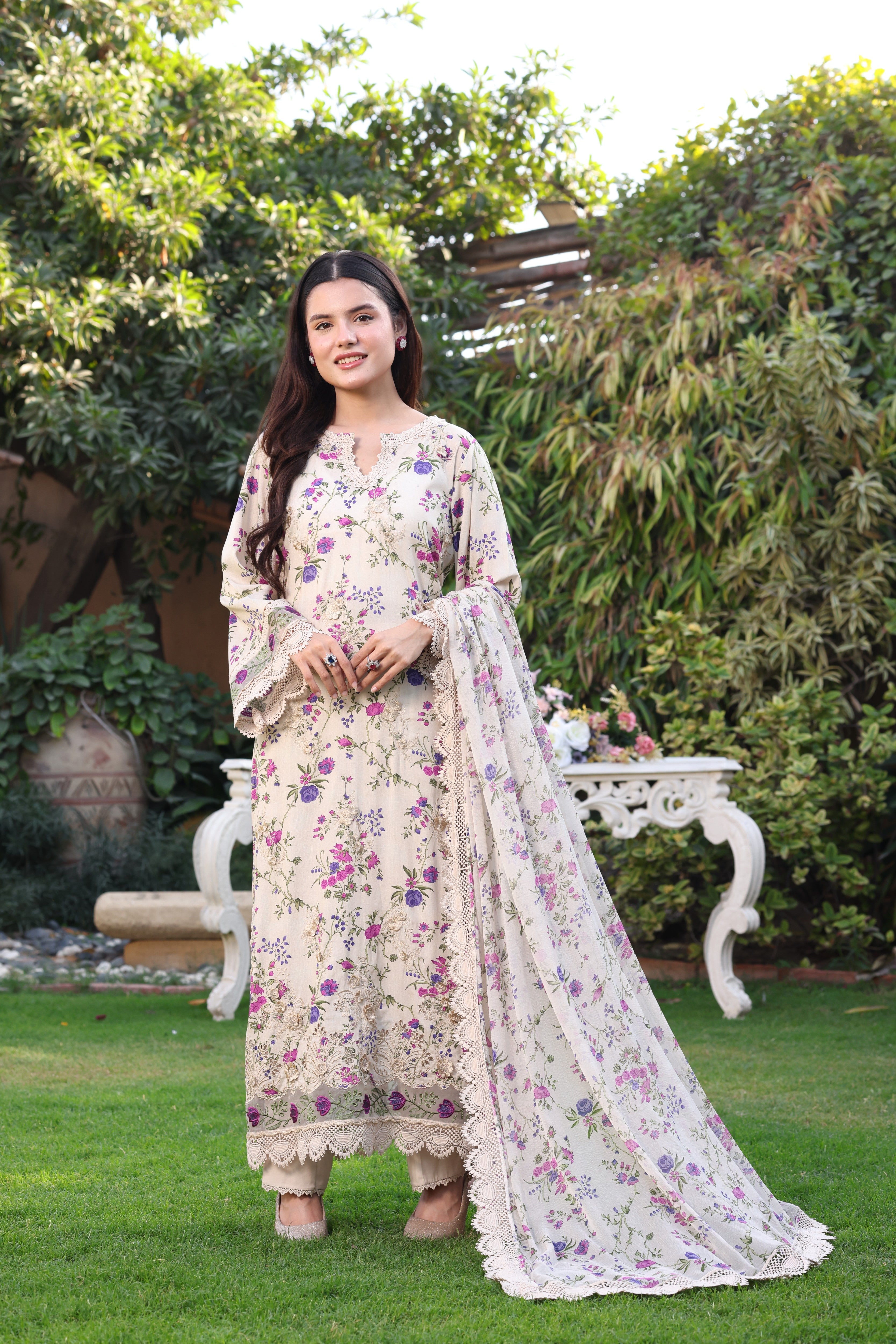 Rs 12500 Aneelas Stitched Print Emb Lawn Chiffon Duppata 3pc [SPR-26-01] [Dispatch Time 2 Months]
