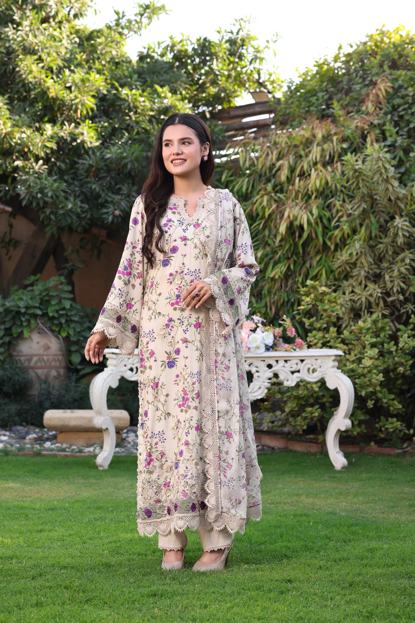 Rs 12500 Aneelas Stitched Print Emb Lawn Chiffon Duppata 3pc [SPR-26-01] [Dispatch Time 2 Months]