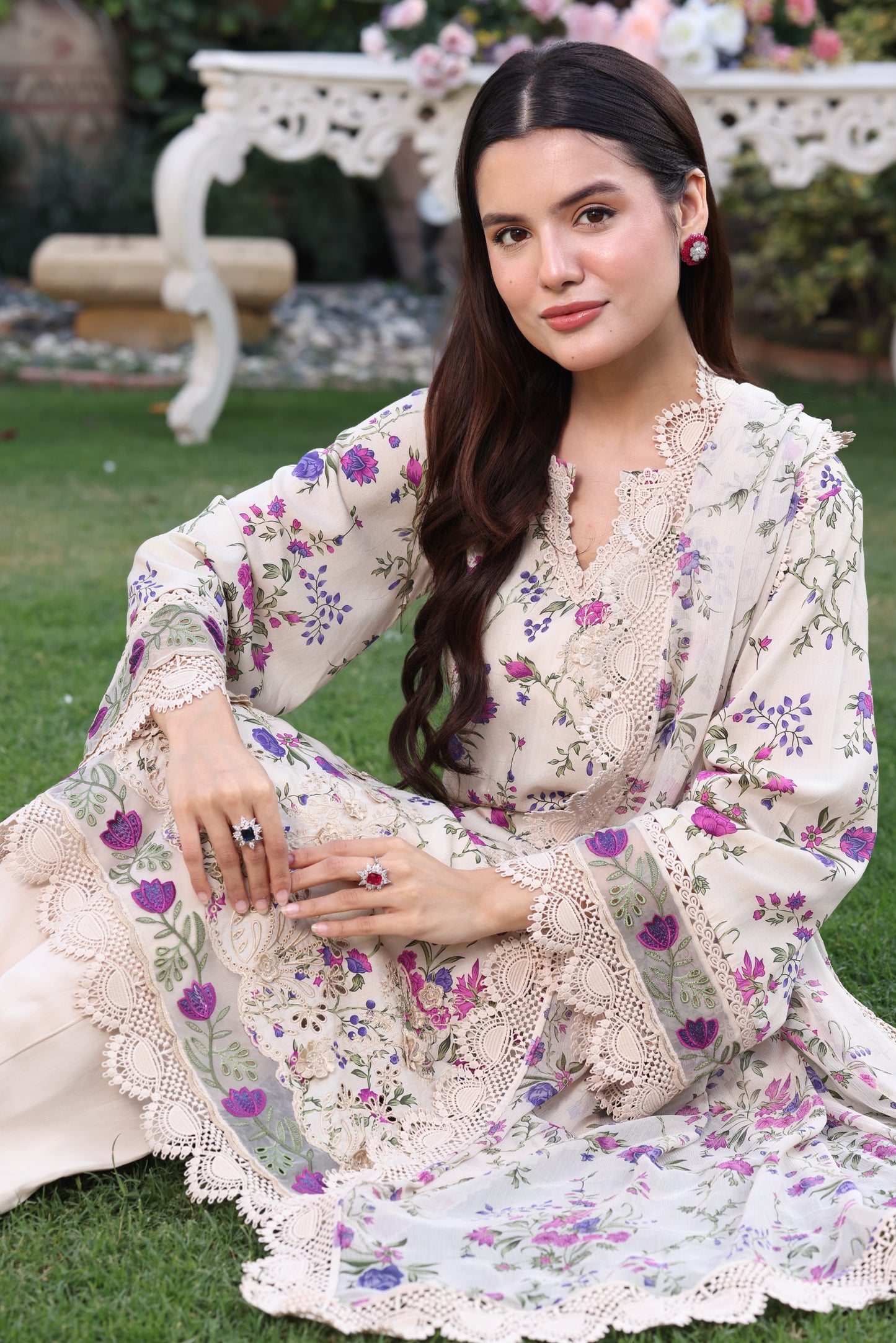 Rs 12500 Aneelas Stitched Print Emb Lawn Chiffon Duppata 3pc [SPR-26-01] [Dispatch Time 2 Months]